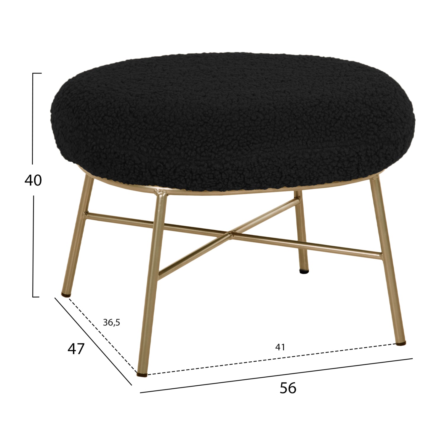 Табуретка Труди букле черен цвят 56x47x40