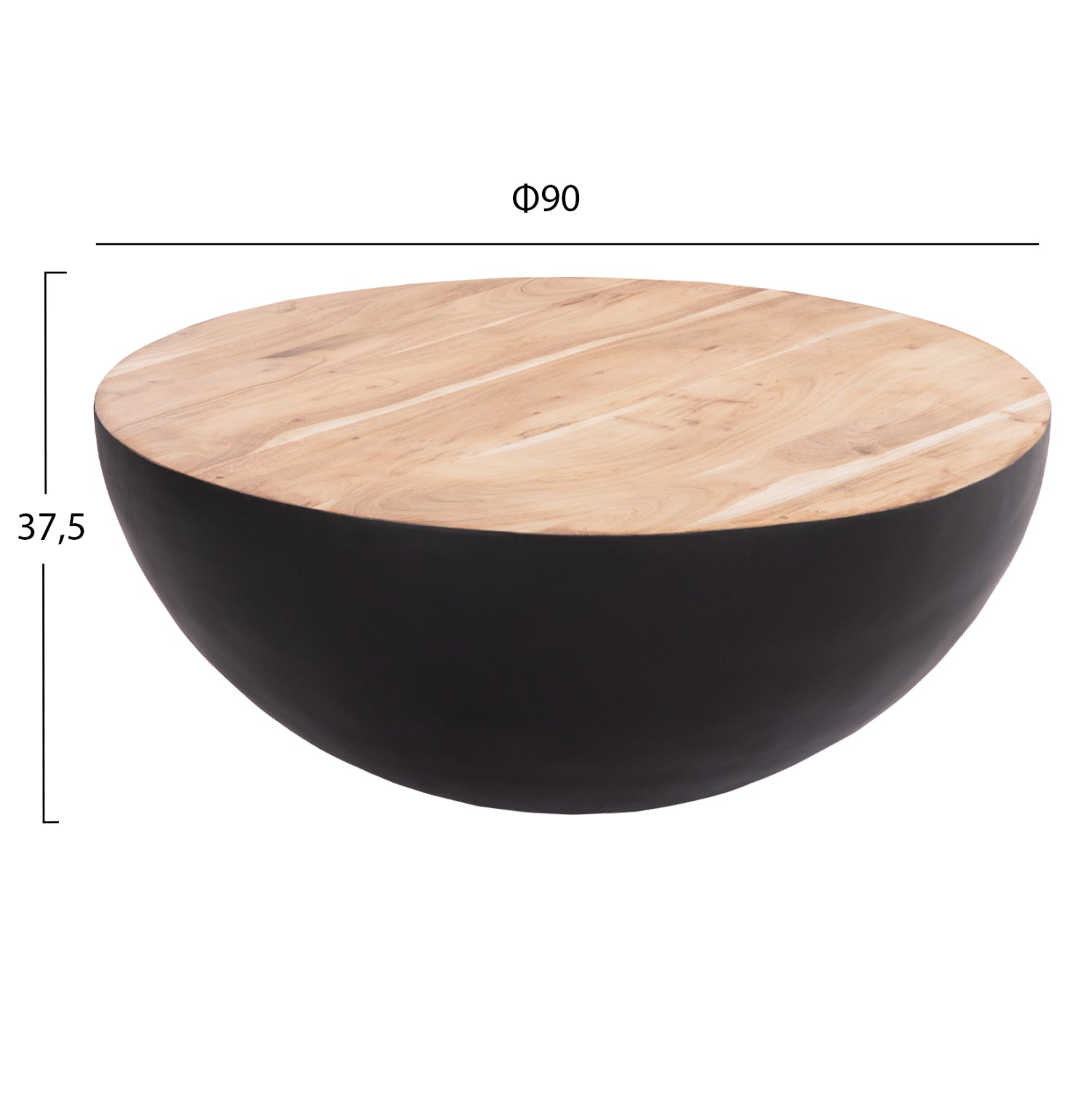 Холна маса BOWL черен-естествен цвят Φ90X37.5 см
