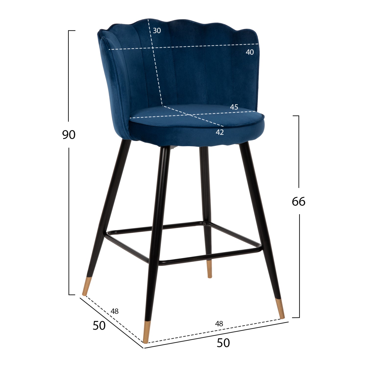 Бар стол VESNA средна височина-синьо кадифе 50x50x90