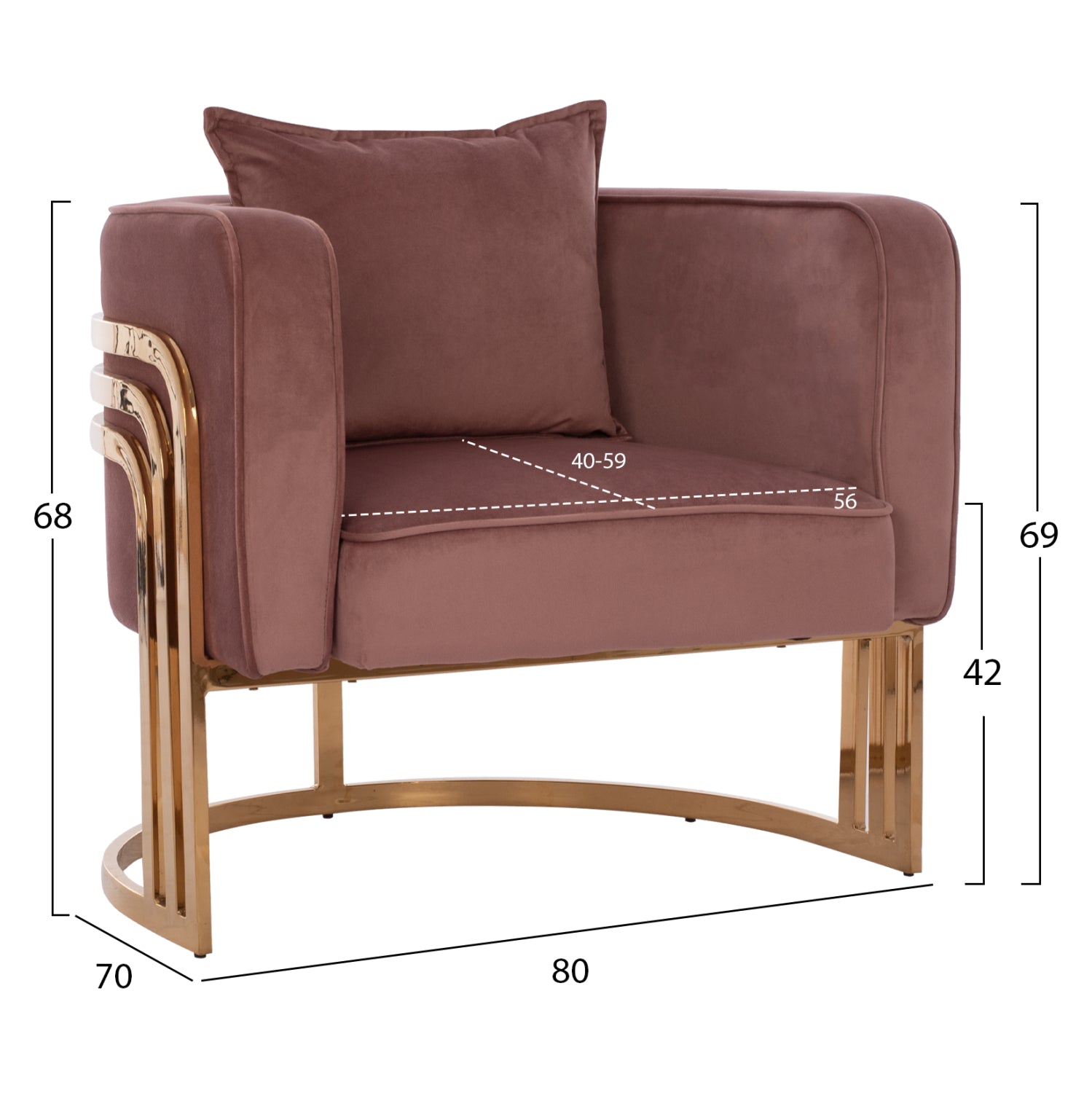 Кресло Тиана голд кадифе цвят гнила ябълка 80x70x68