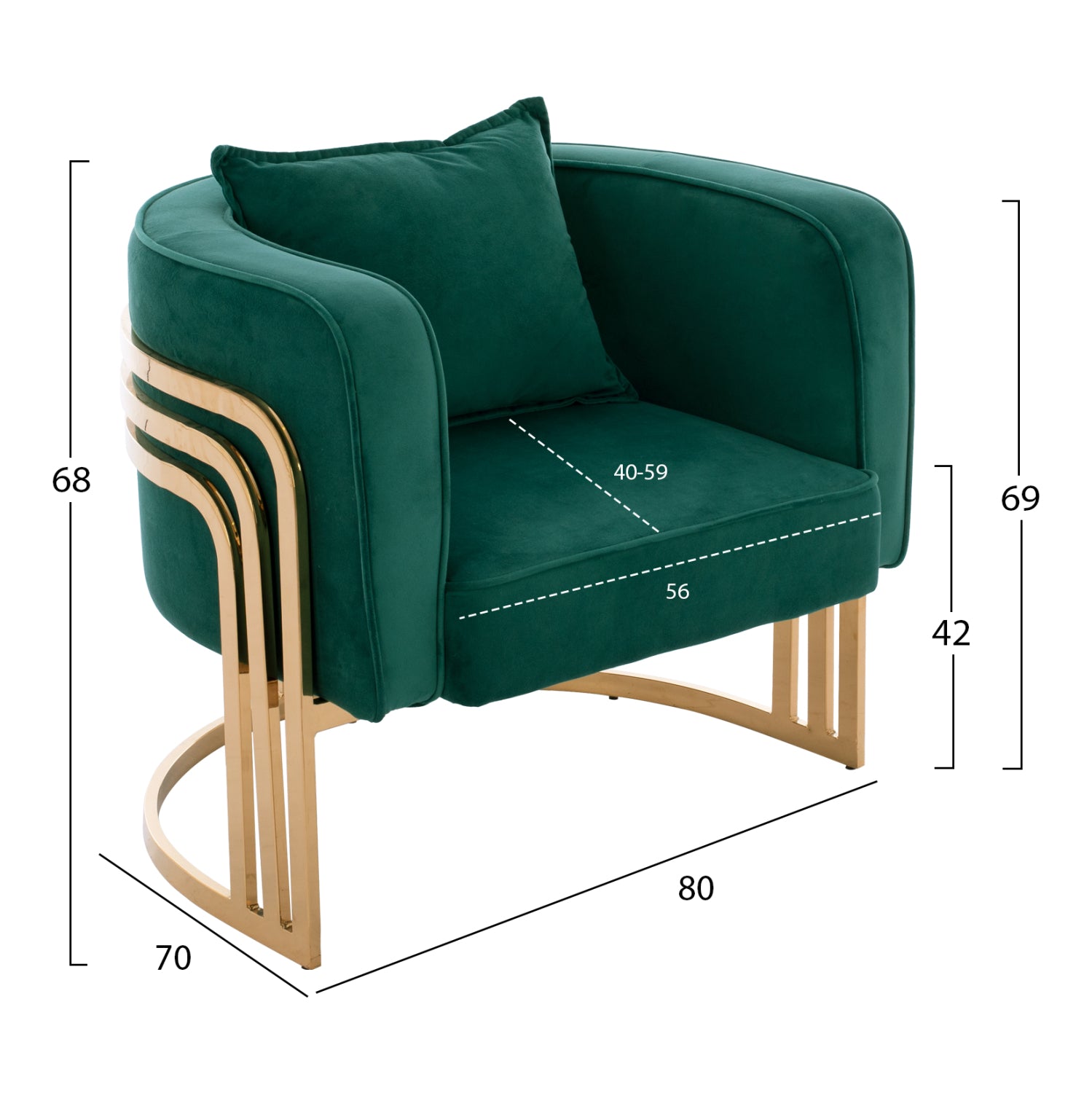 Кресло Тиана голд кадифе цвят кипарис 80x70x68