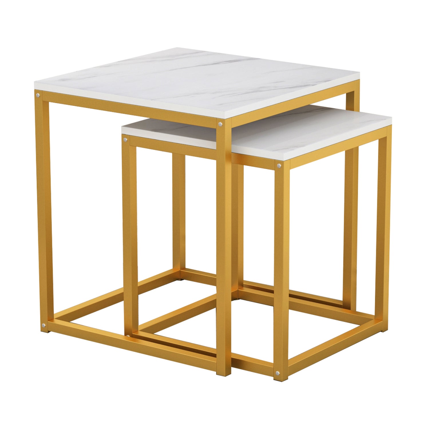 Холни маси 2 броя Грейли цвят бял-златист45Χ45Χ50см./37Χ37Χ43см