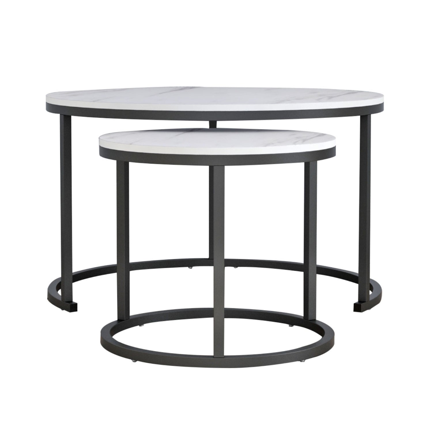 Комплект холни маси 2бр. ефект бял мрамор/черни крака Φ80кΦ48см.