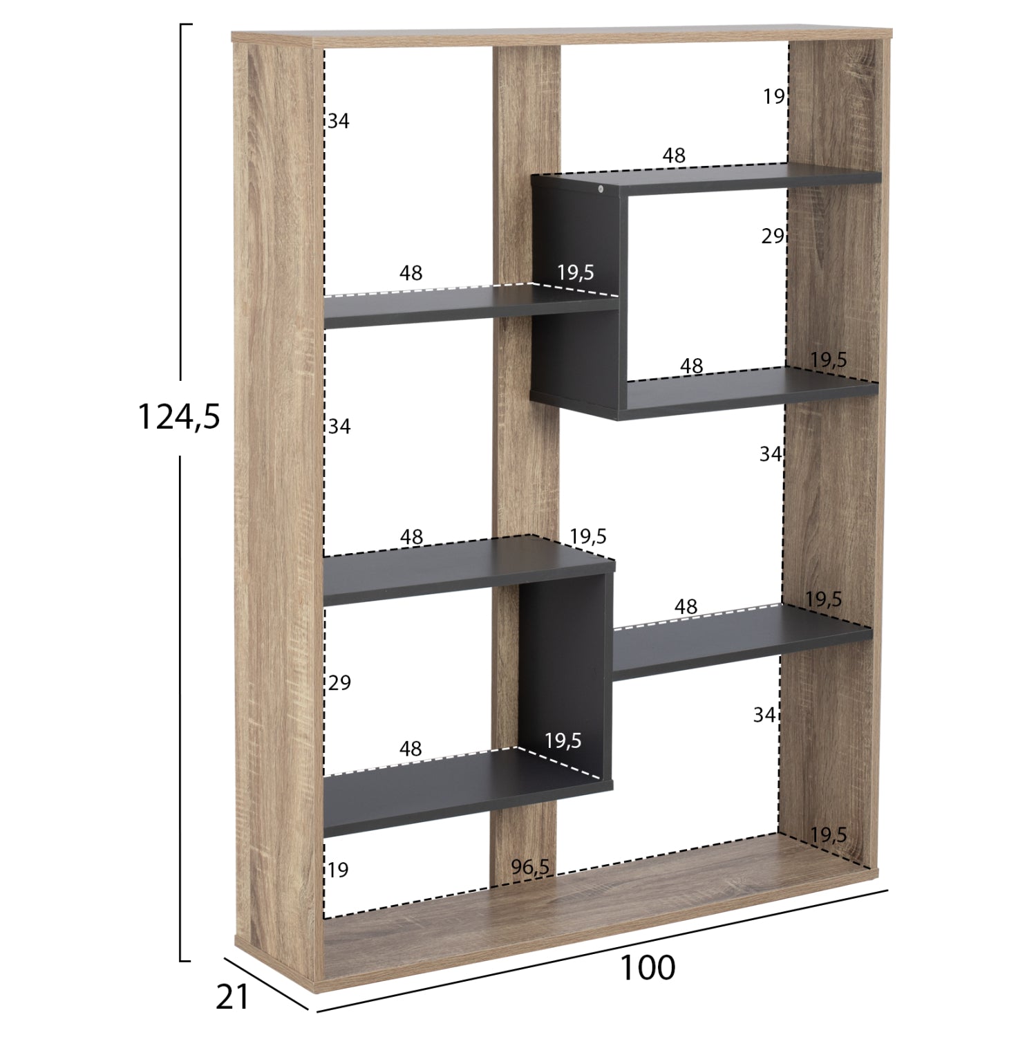 Библиотека MARCELINE цвят сонама-сив 100Χ21Χ124,5