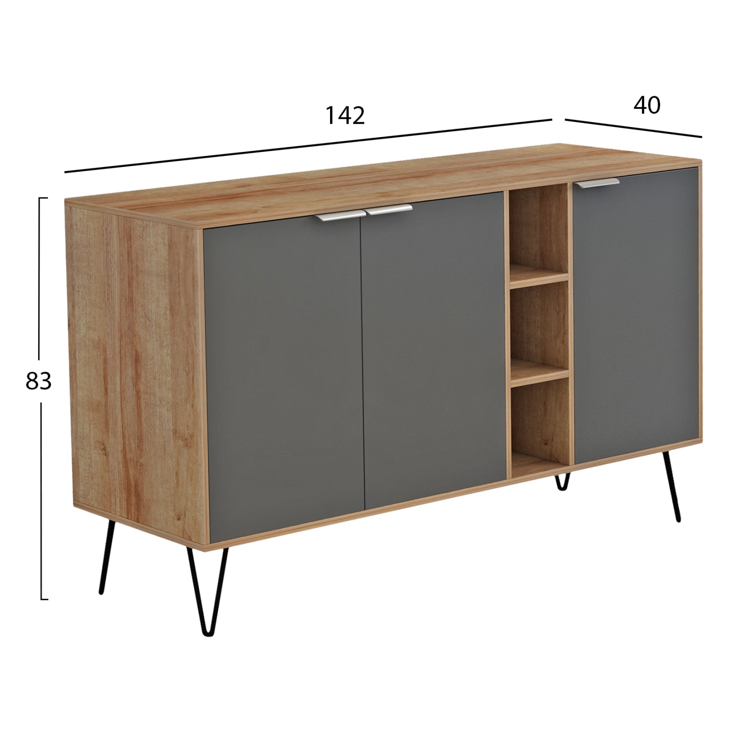 Бюфет CABRON антрацит-естествен цвят 142X40X83см