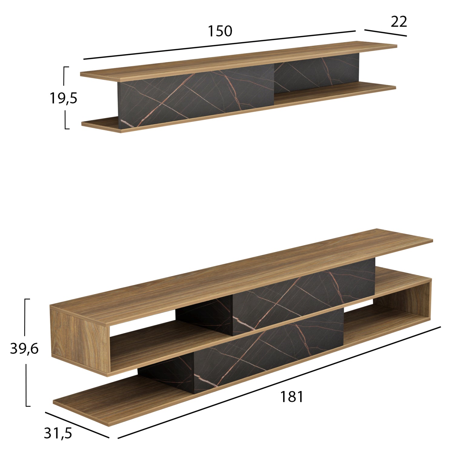 Тв комплект BIRGITTA цвят натурал-черен 181x31,5x39,6