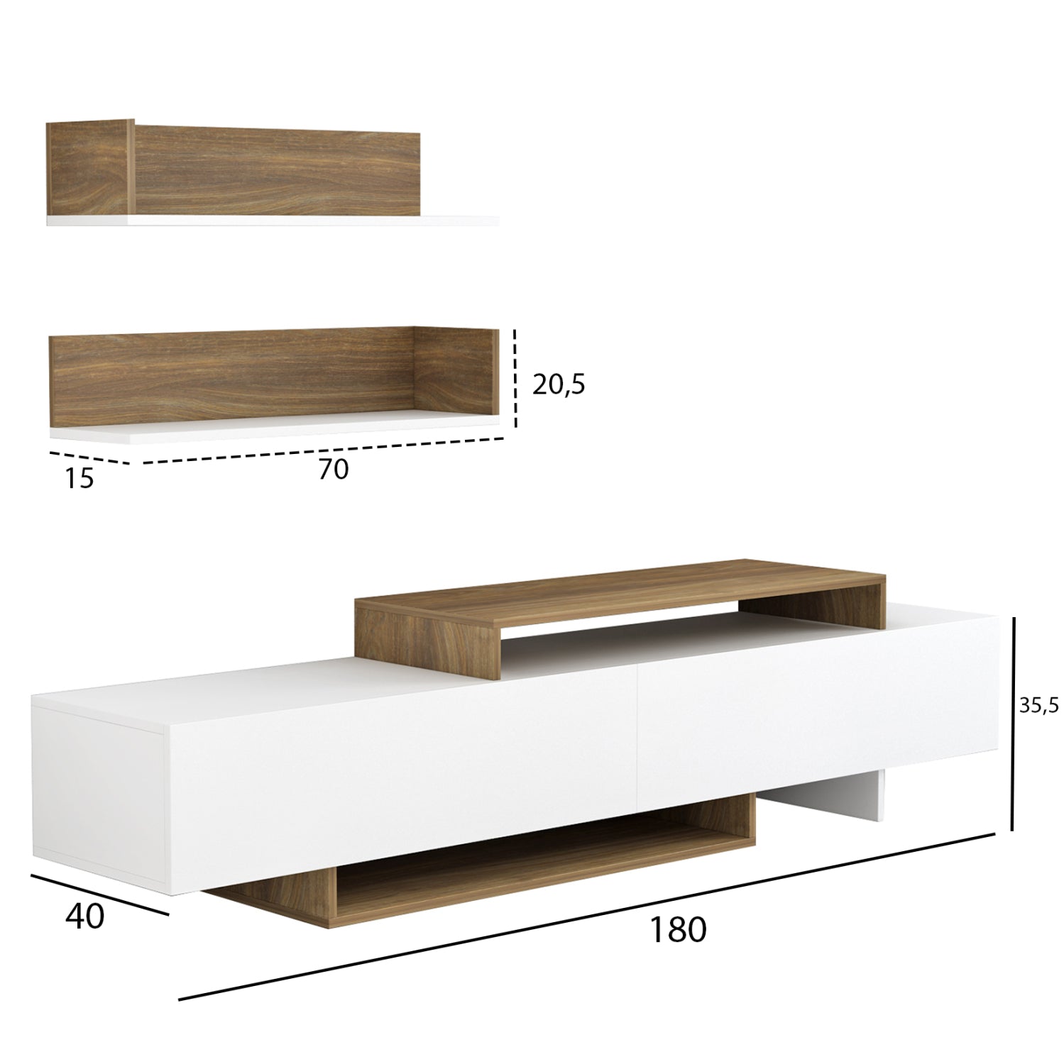 Тв шкаф EDUARDO цвят бял-натурал 180x29,5x45