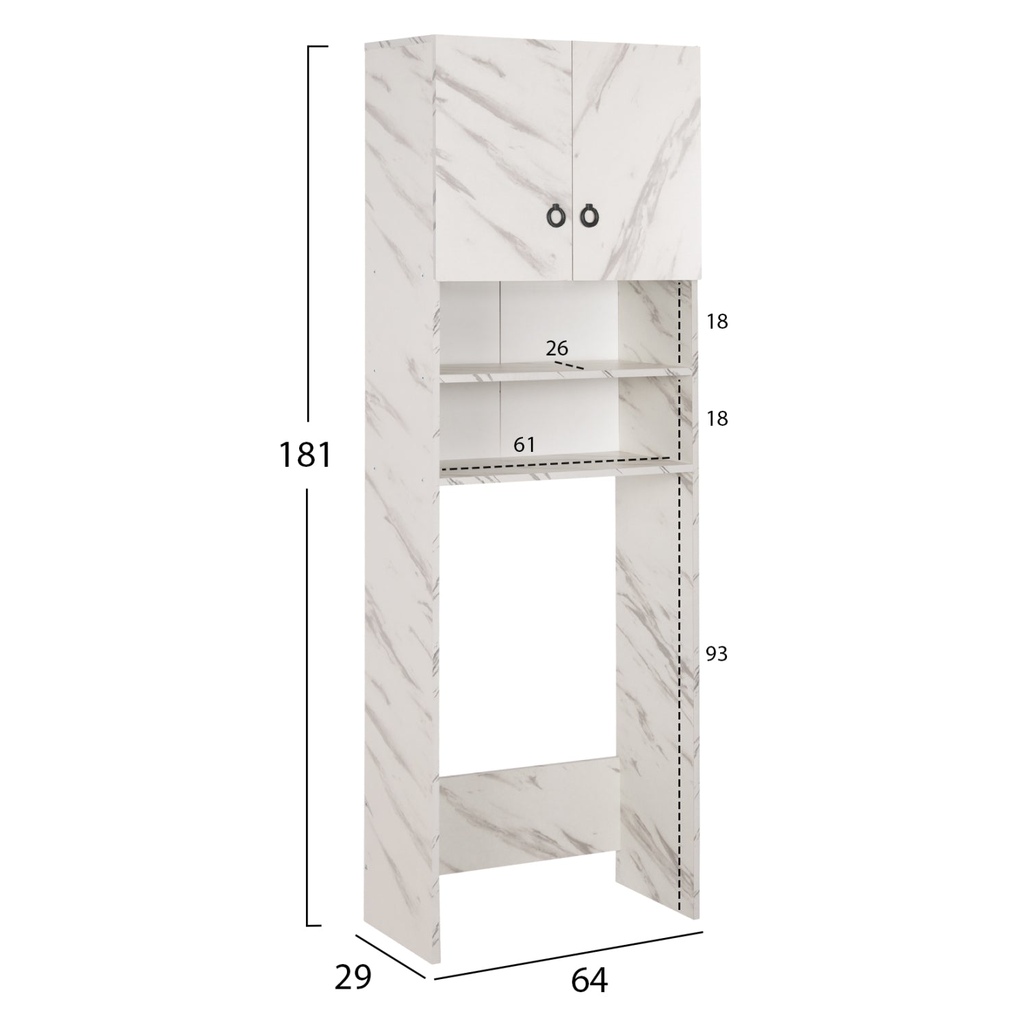 Шкаф за пералня TERRY бял мраморен ефект, 64x29x181 см