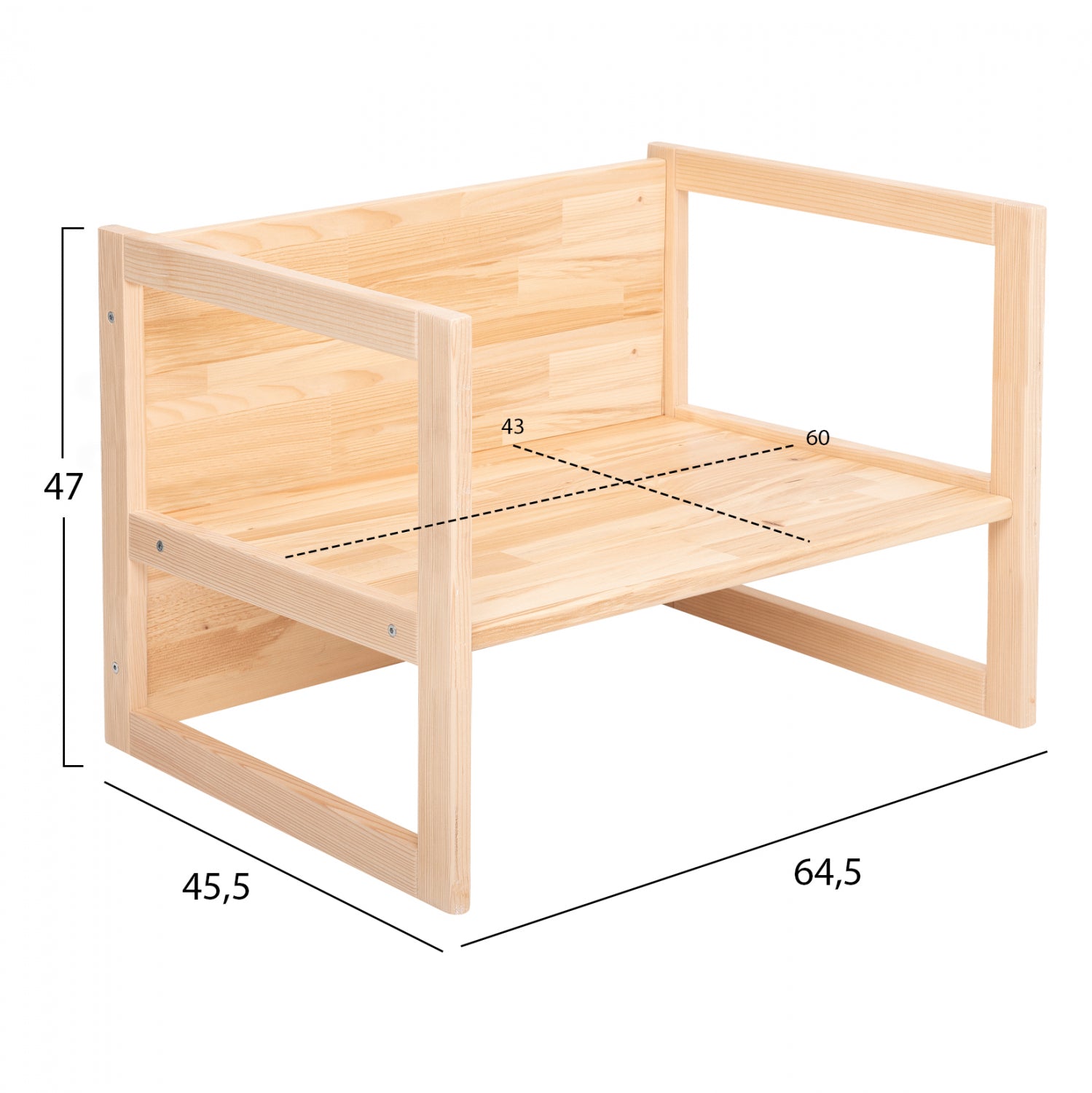 Детска пейка Мико цвят натурал 64,5x45,x47