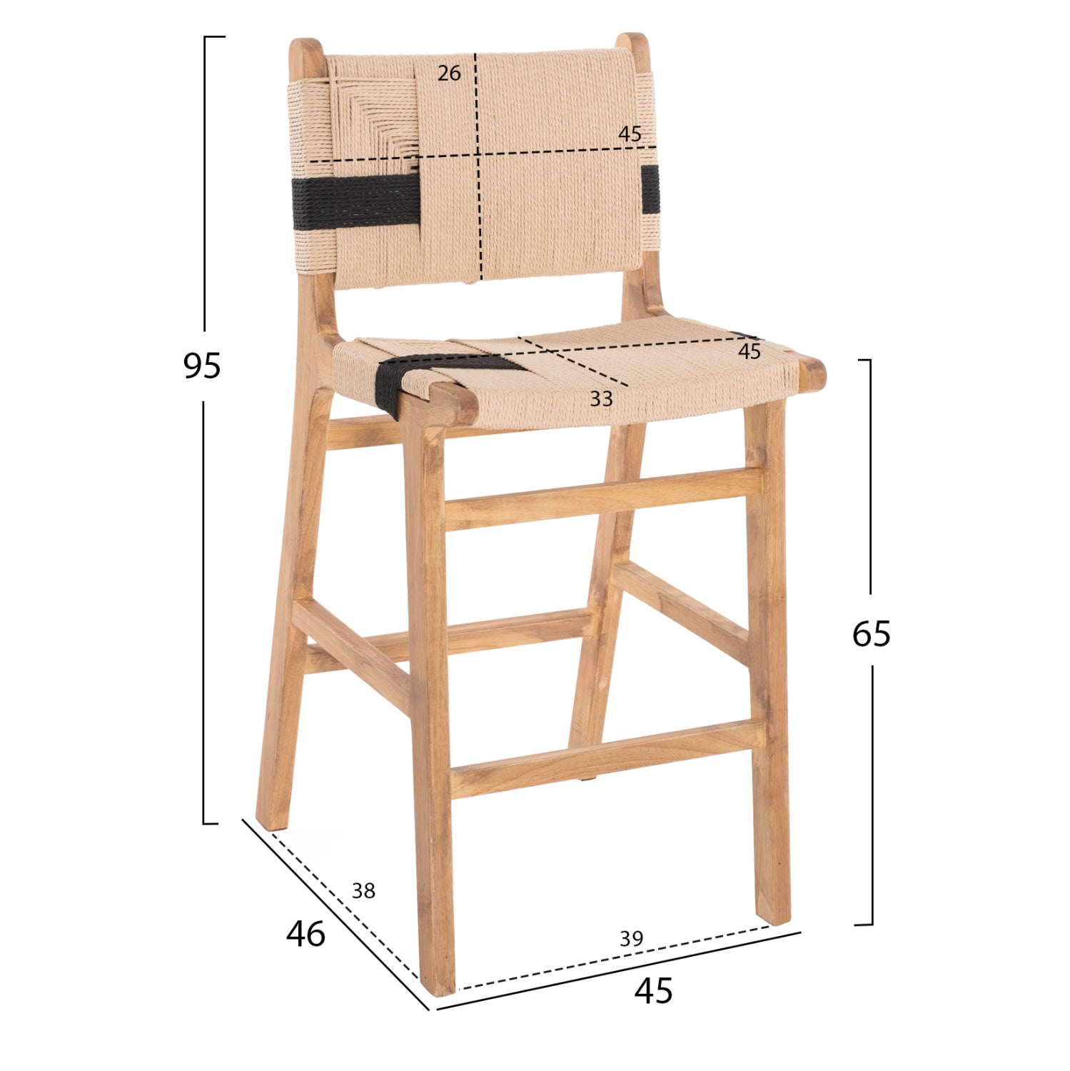 Бар стол Рубер плетено въже натурал 45x46x95
