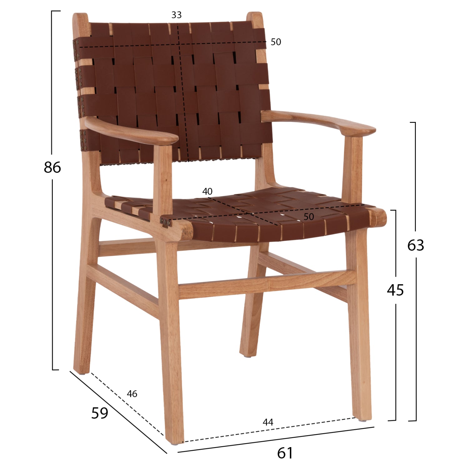 Кресло FELIPE дърво с pu кафяво 61x59x86 cm.