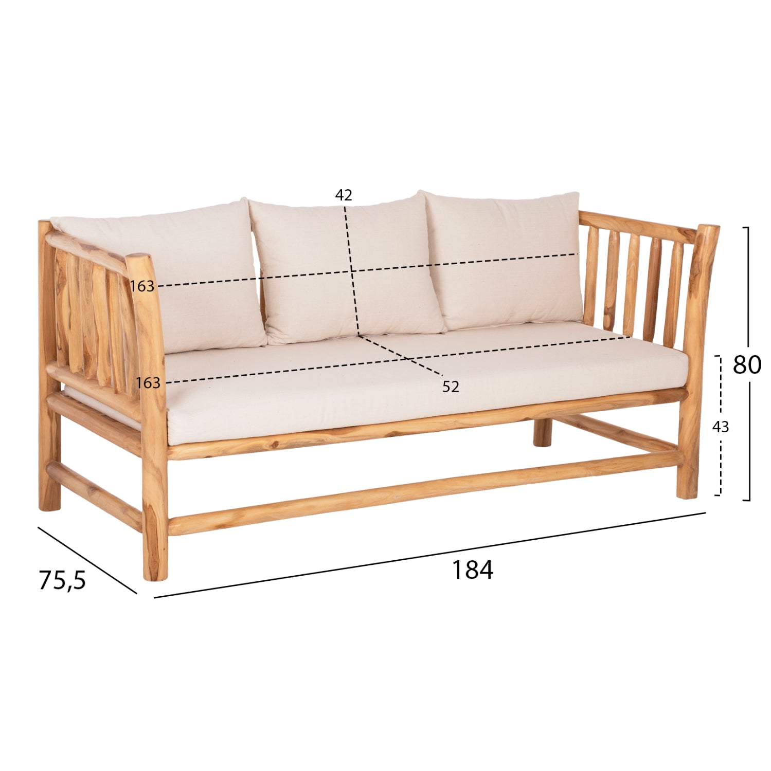 Комплект EDDARD от 4 части/ масивно тиково дърво, естествен цвят - бял с маса 120x50x45