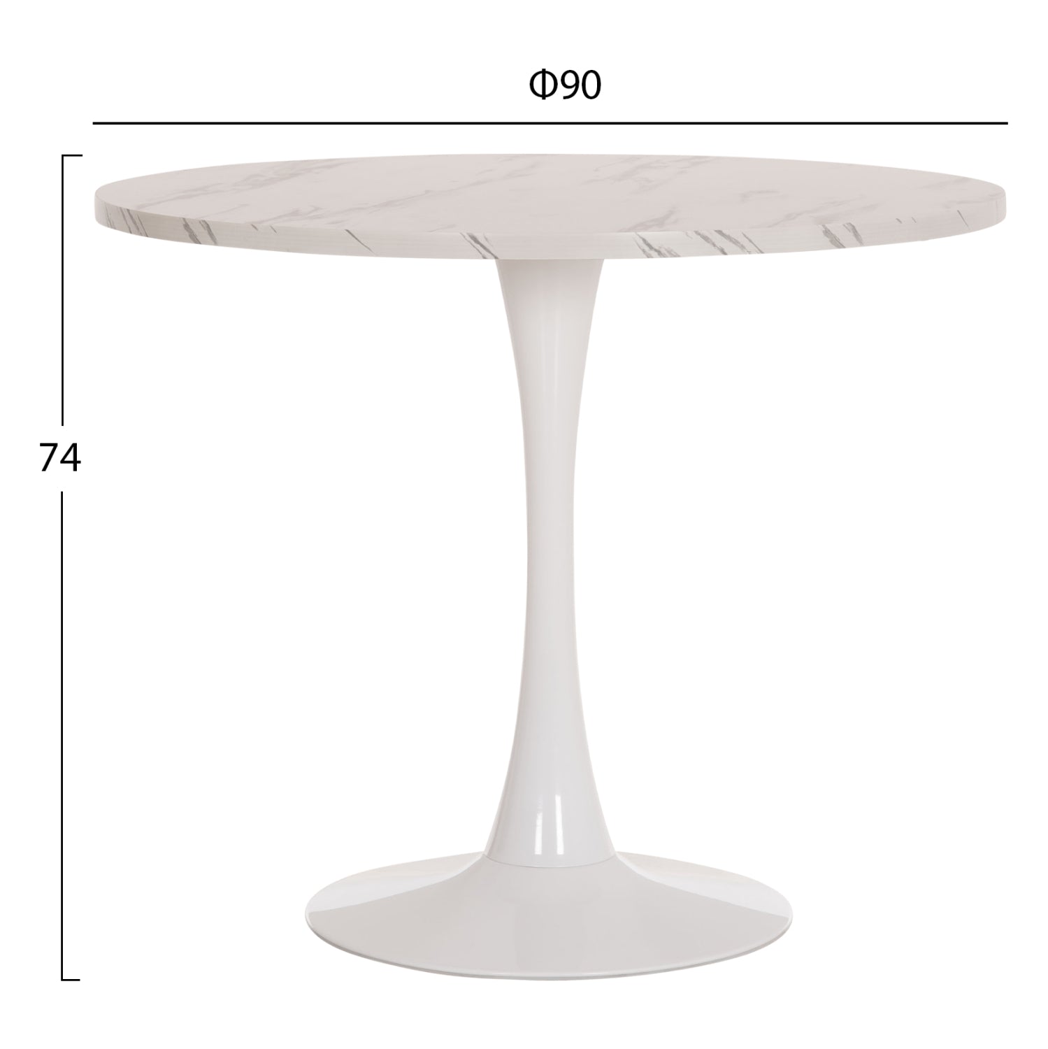 Трапезна маса ROLLO кръгла бял мрамор φ90x74см.