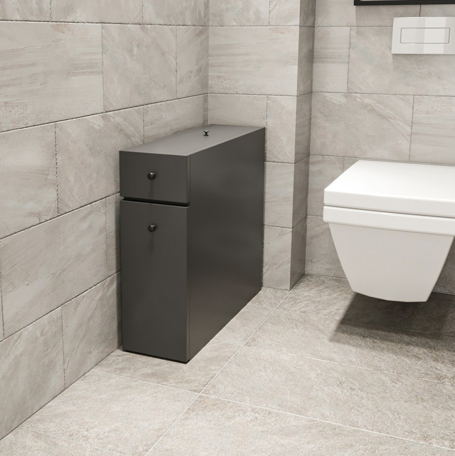 Шкаф за баня антрацит меламин 19x60x55см