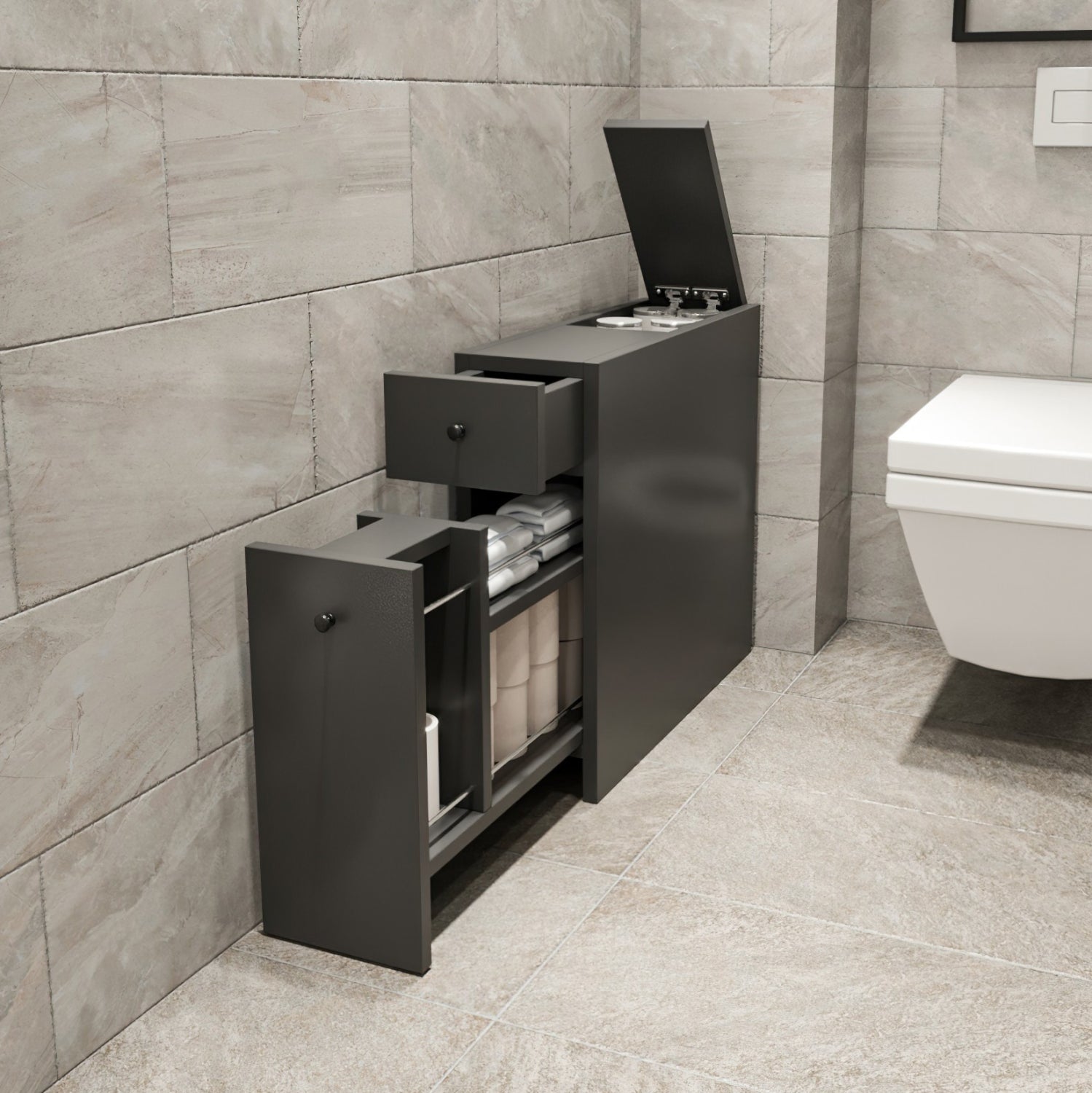 Шкаф за баня антрацит меламин 19x60x55см