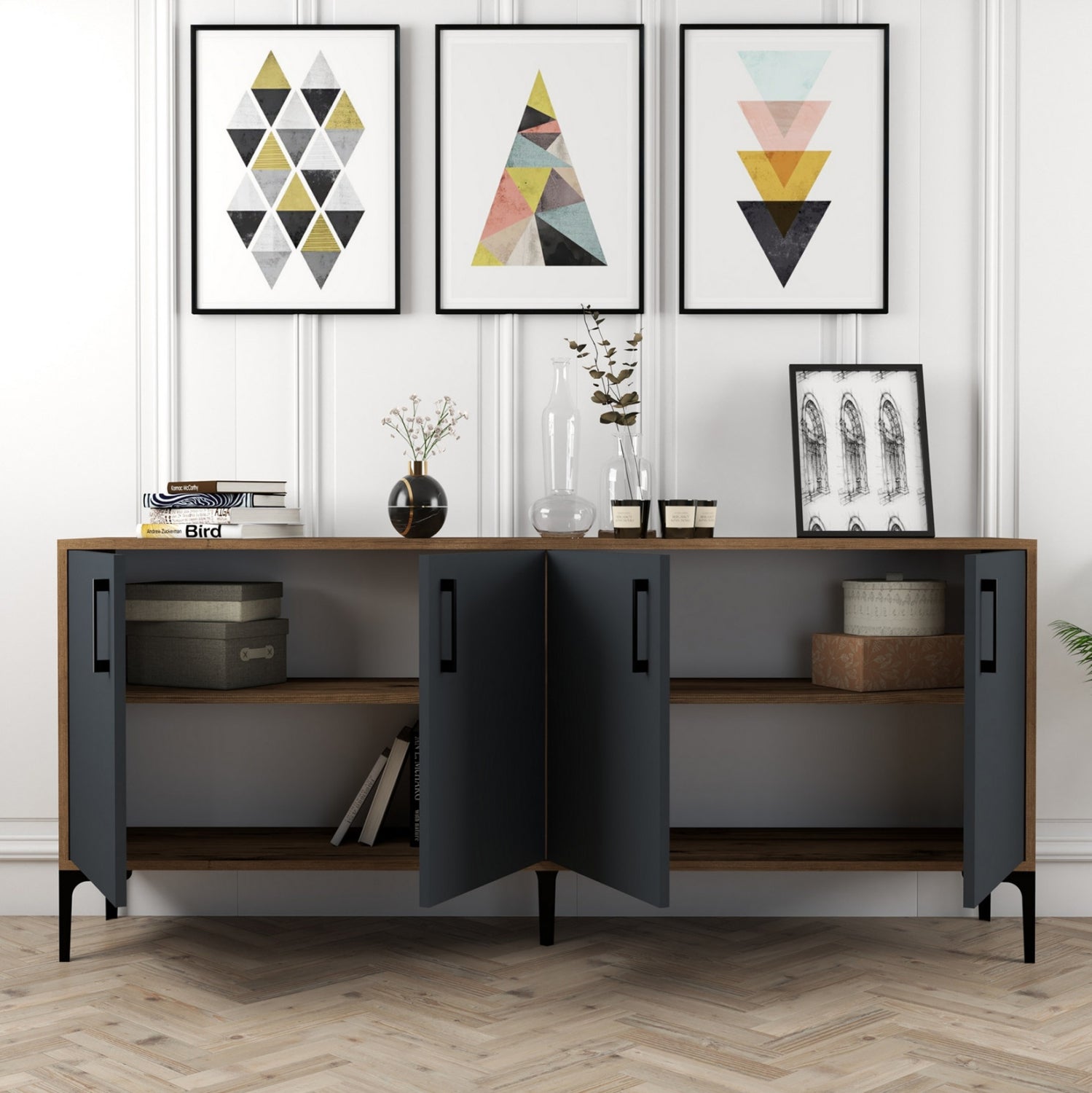 Бюфет 9428 орех-антрацит цвят 180x35x78см