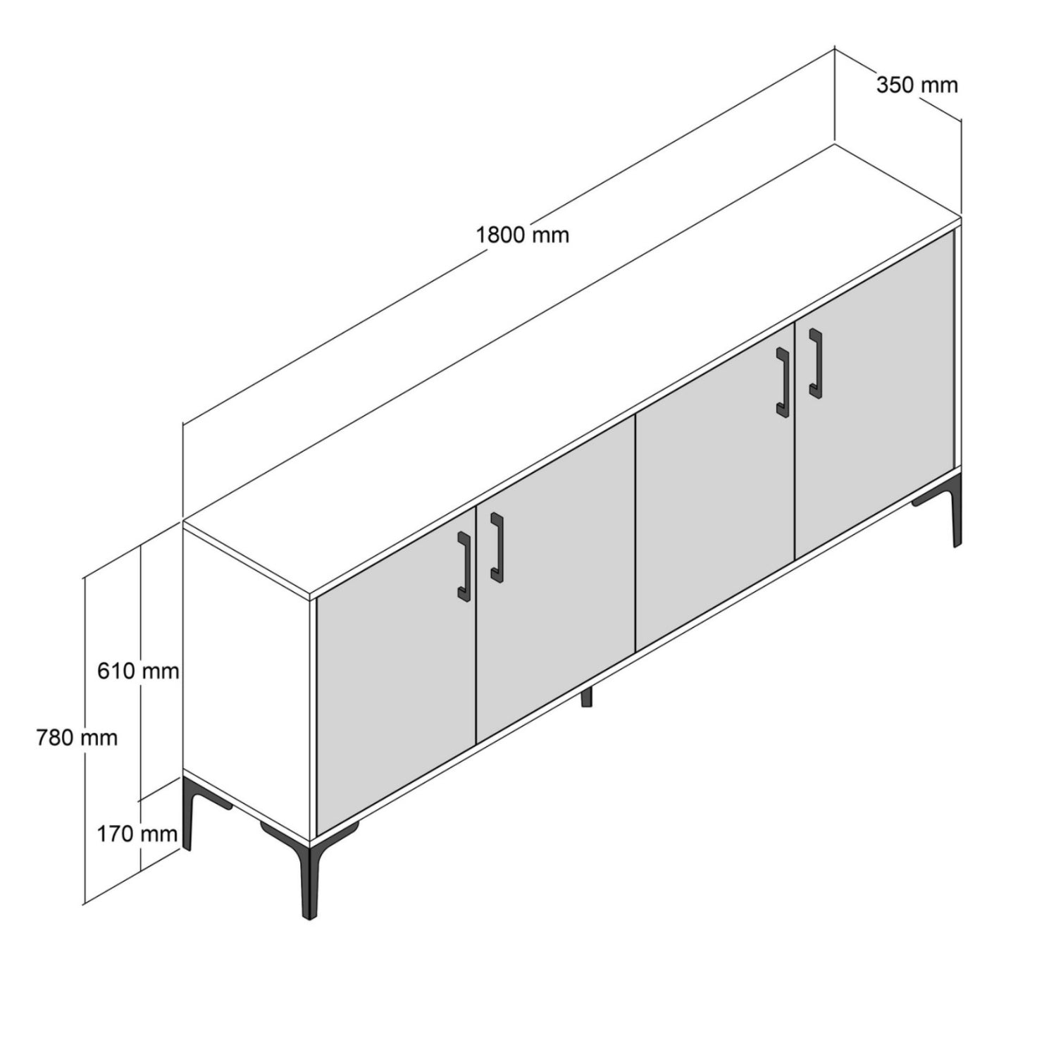 Бюфет цвят орех-черен мрамор 180x35x78
