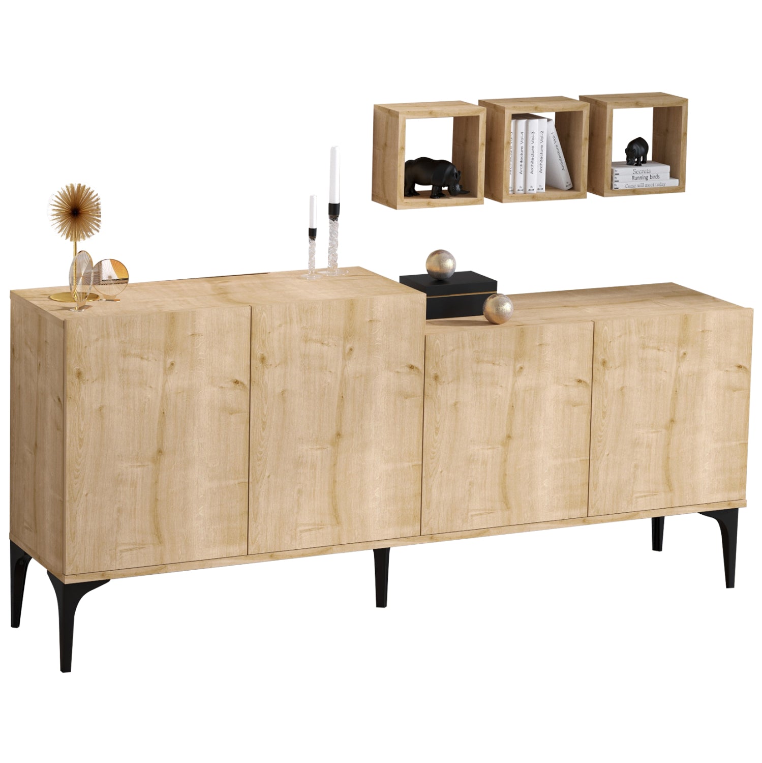 Бюфет с 3 рафта цвят натурал 180x40x85см