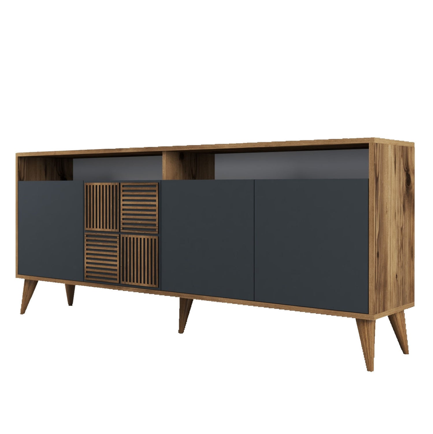 Бюфет меламин в орех с вратички въглен 180x35x78.6см.