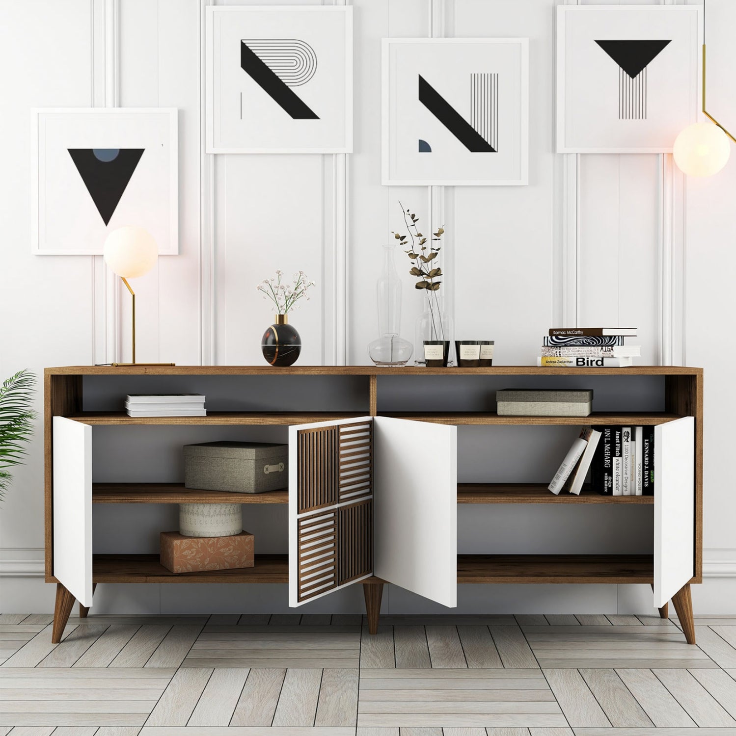 Бюфет Лорис цвят орех -бял 180х35х78.6см