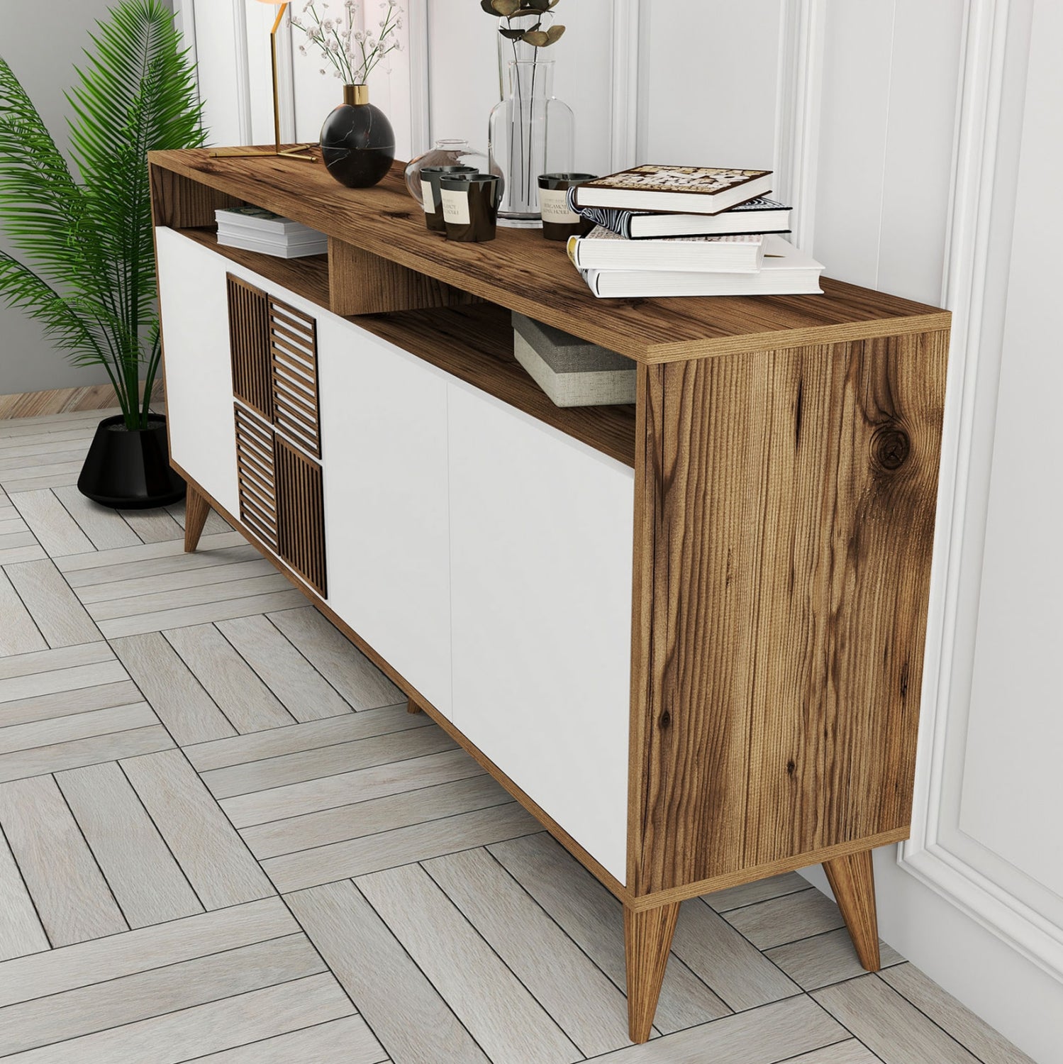 Бюфет Лорис цвят орех -бял 180х35х78.6см