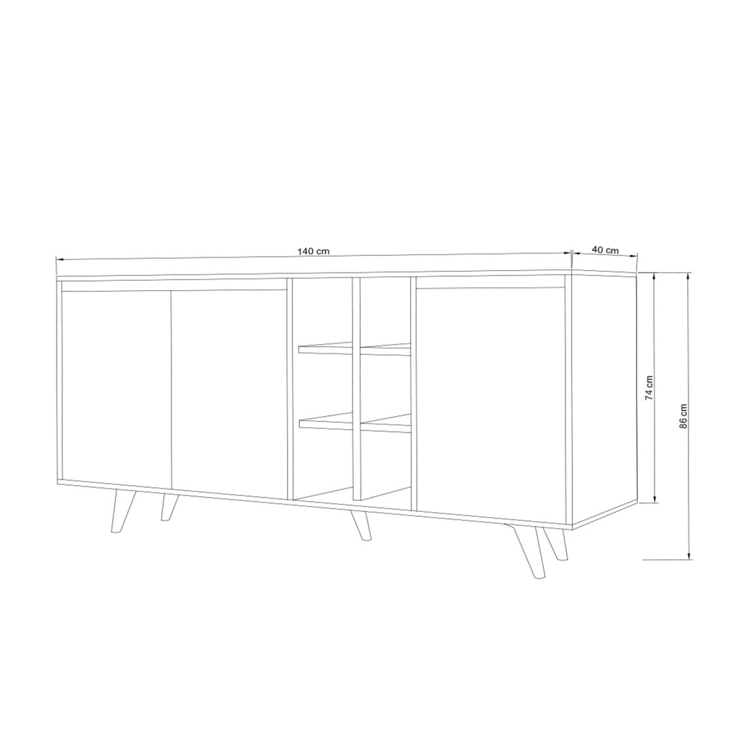 Бюфет бял меламин с вратички цвят орех 140х40х86см.