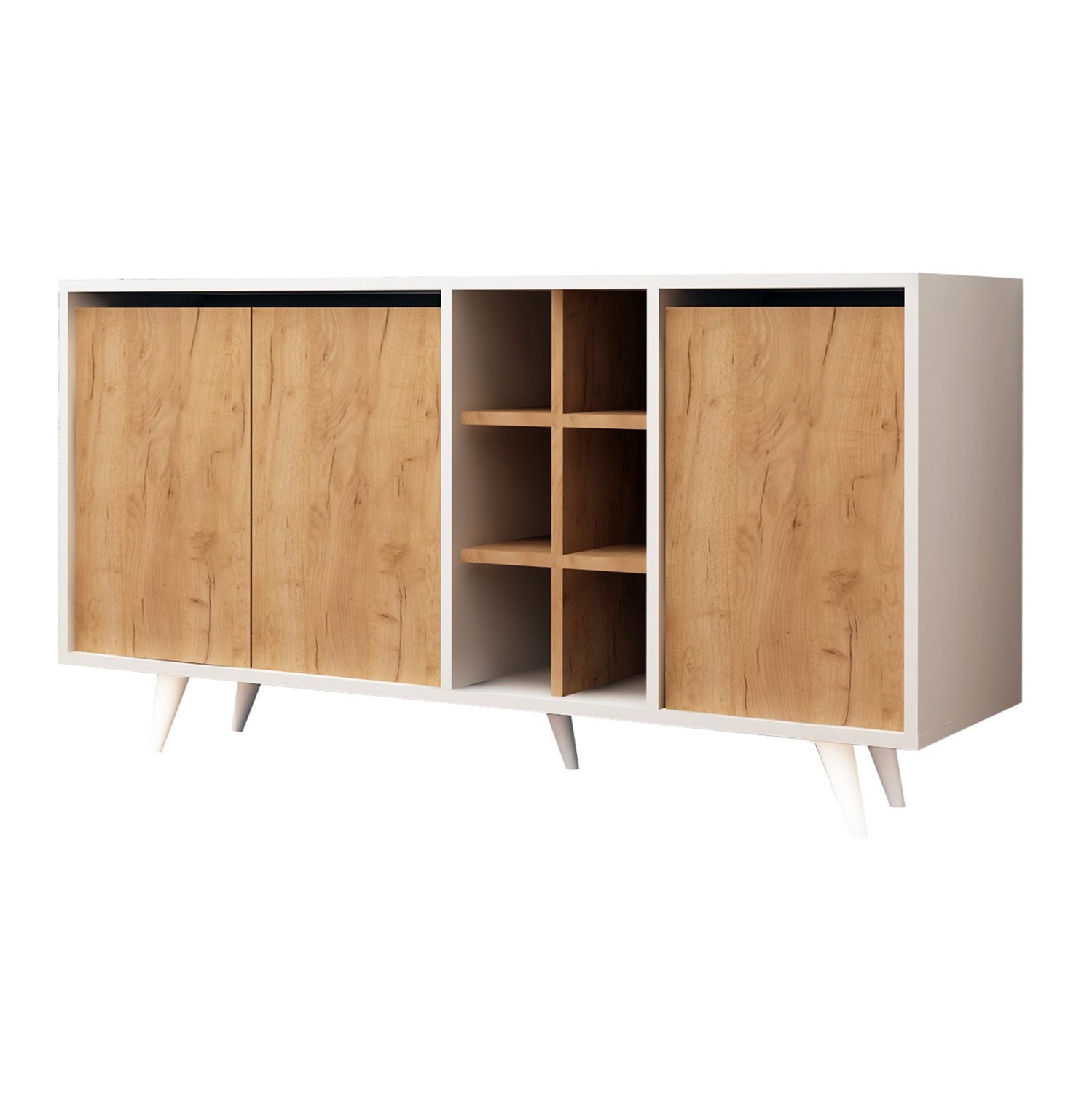 Бюфет бял меламин с вратички цвят орех 140х40х86см.