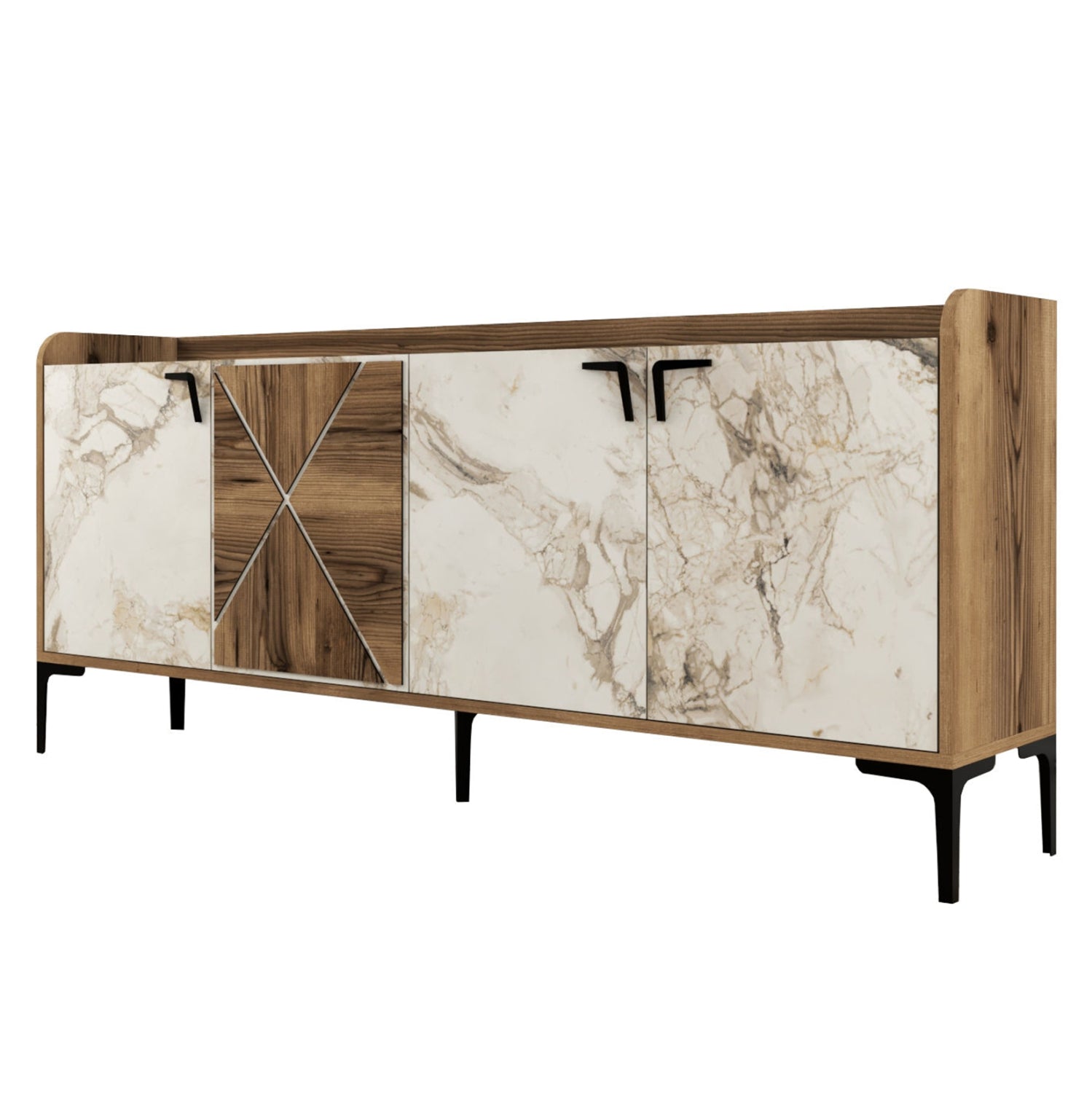 Бюфет меламин цвят орех и ефект бял мрамор 180х35х78кв.