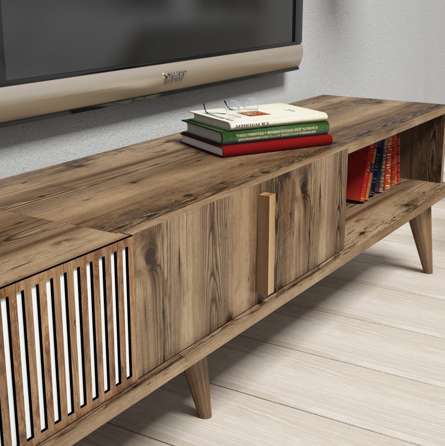 Тв комплект орех с бял цвят 180x35x40см.