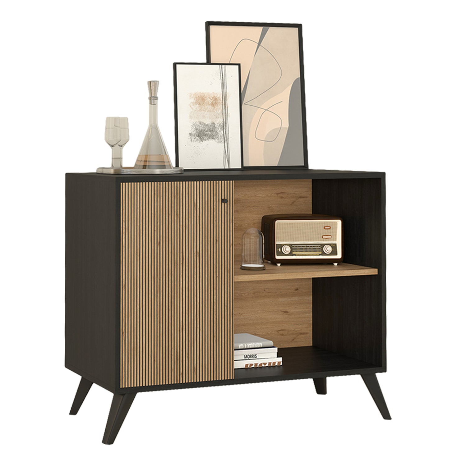 Меламинов шкаф-конзола Кruden черен-натурал 100х40х785см