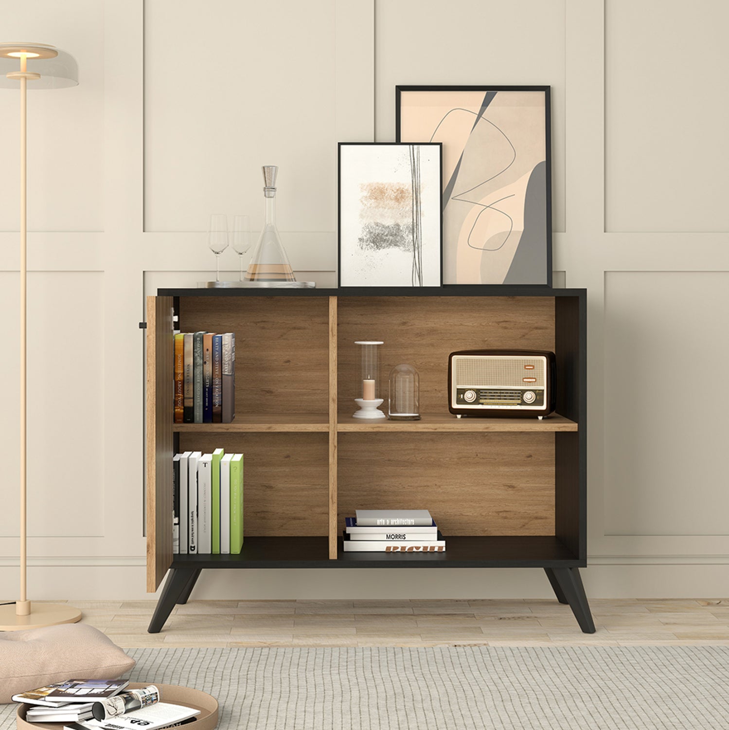 Меламинов шкаф-конзола Кruden черен-натурал 100х40х785см