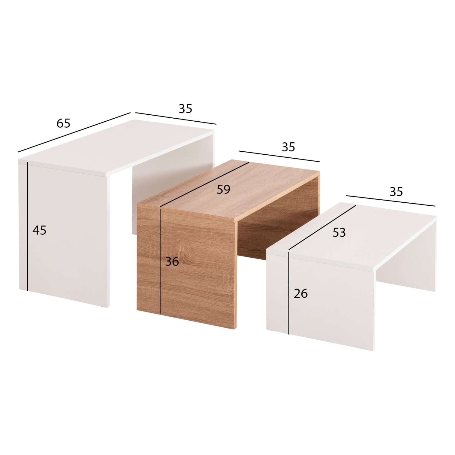 Комплект масички за кафе BENTIL 3 бр сонома-бял цвят 65x35x45см