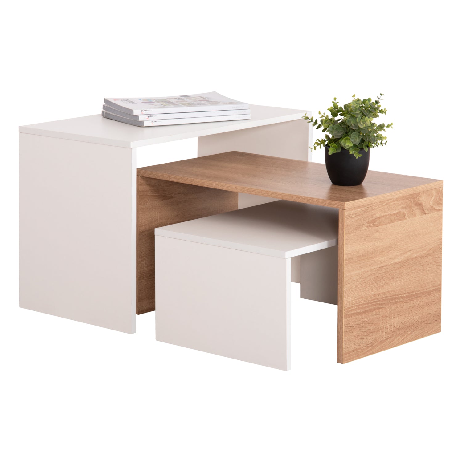 Комплект масички за кафе BENTIL 3 бр сонома-бял цвят 65x35x45см