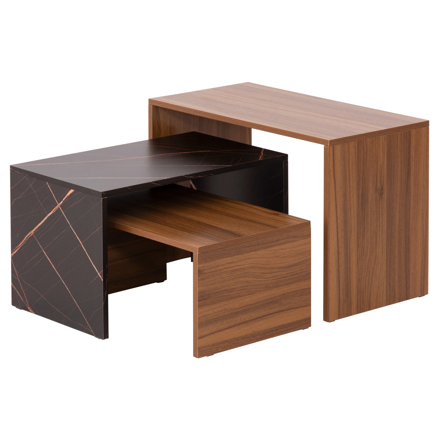 Комплект холни маси 3 бр BENTIL цвят орех-черен 65x35x45см