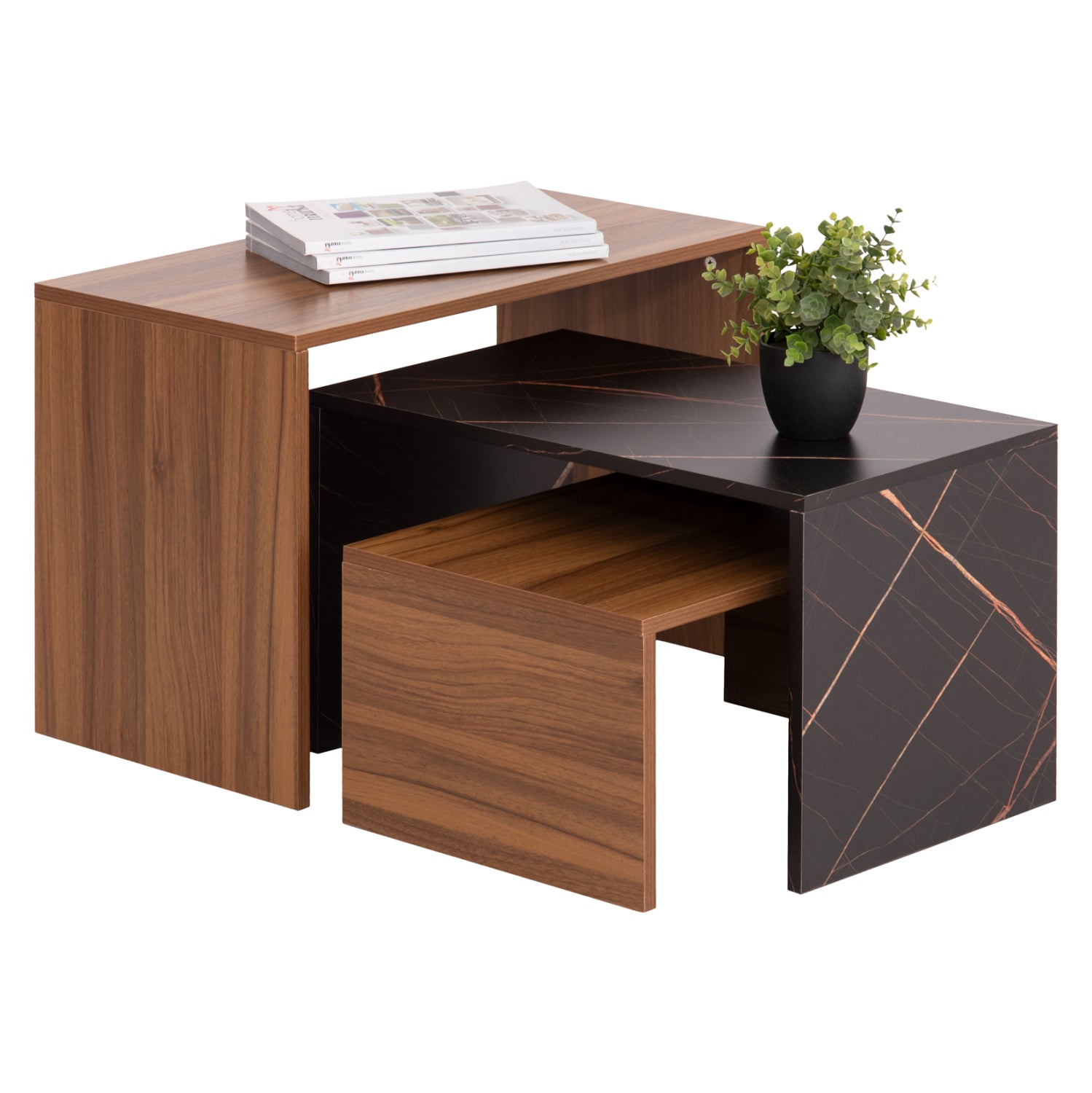 Комплект холни маси 3 бр BENTIL цвят орех-черен 65x35x45см