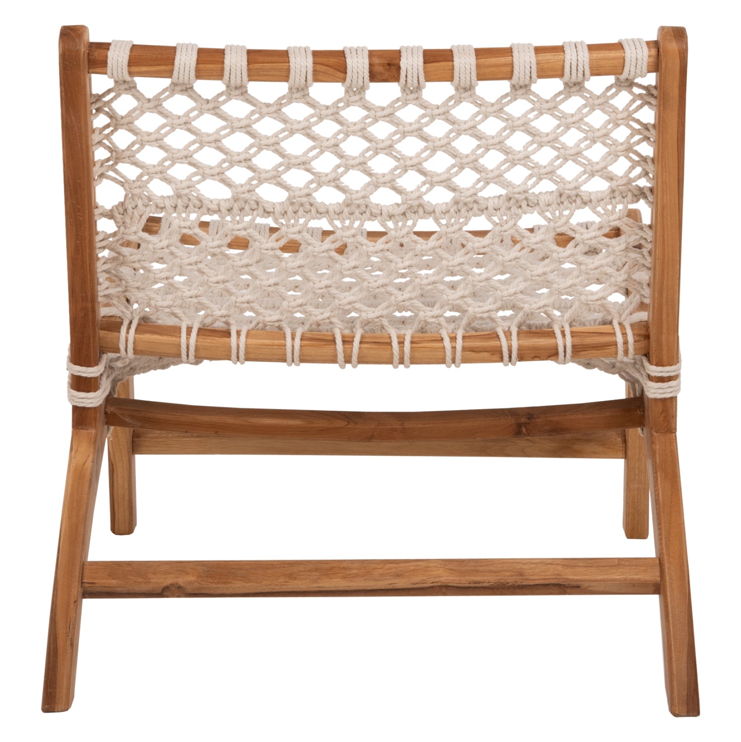 Стол тиково дърво цвят натурал-бяло въже 65x77x68