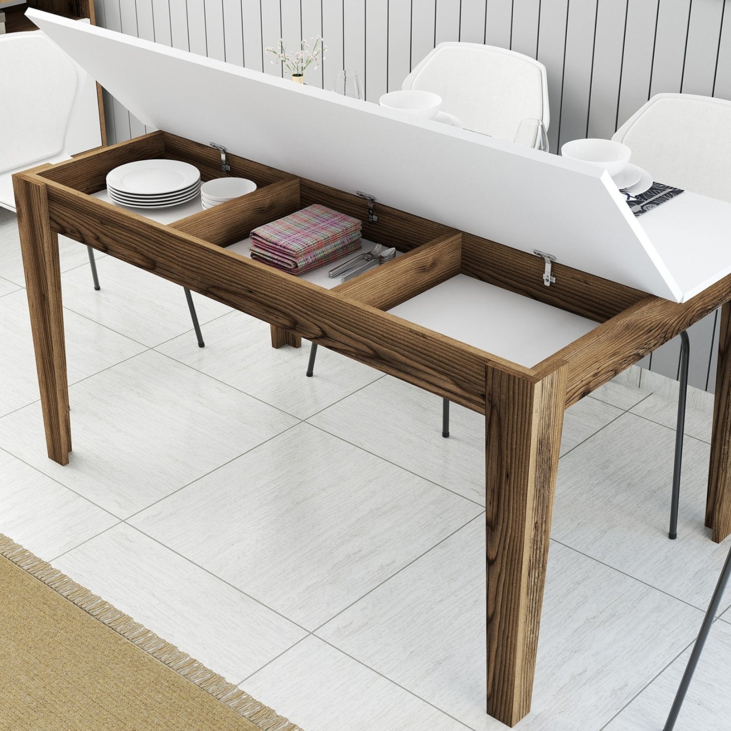 Трапезна маса STANDARD цвят орех-бял 145x88x75см