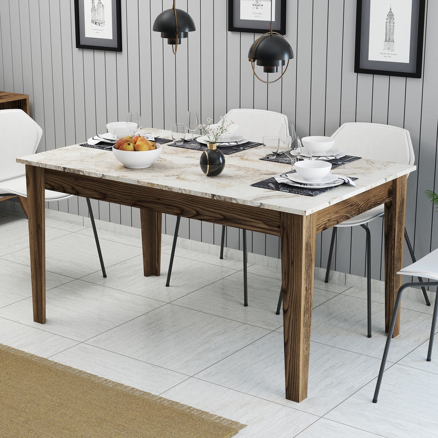 Трапезна маса 03 орех-бял цвят 145x88x75см