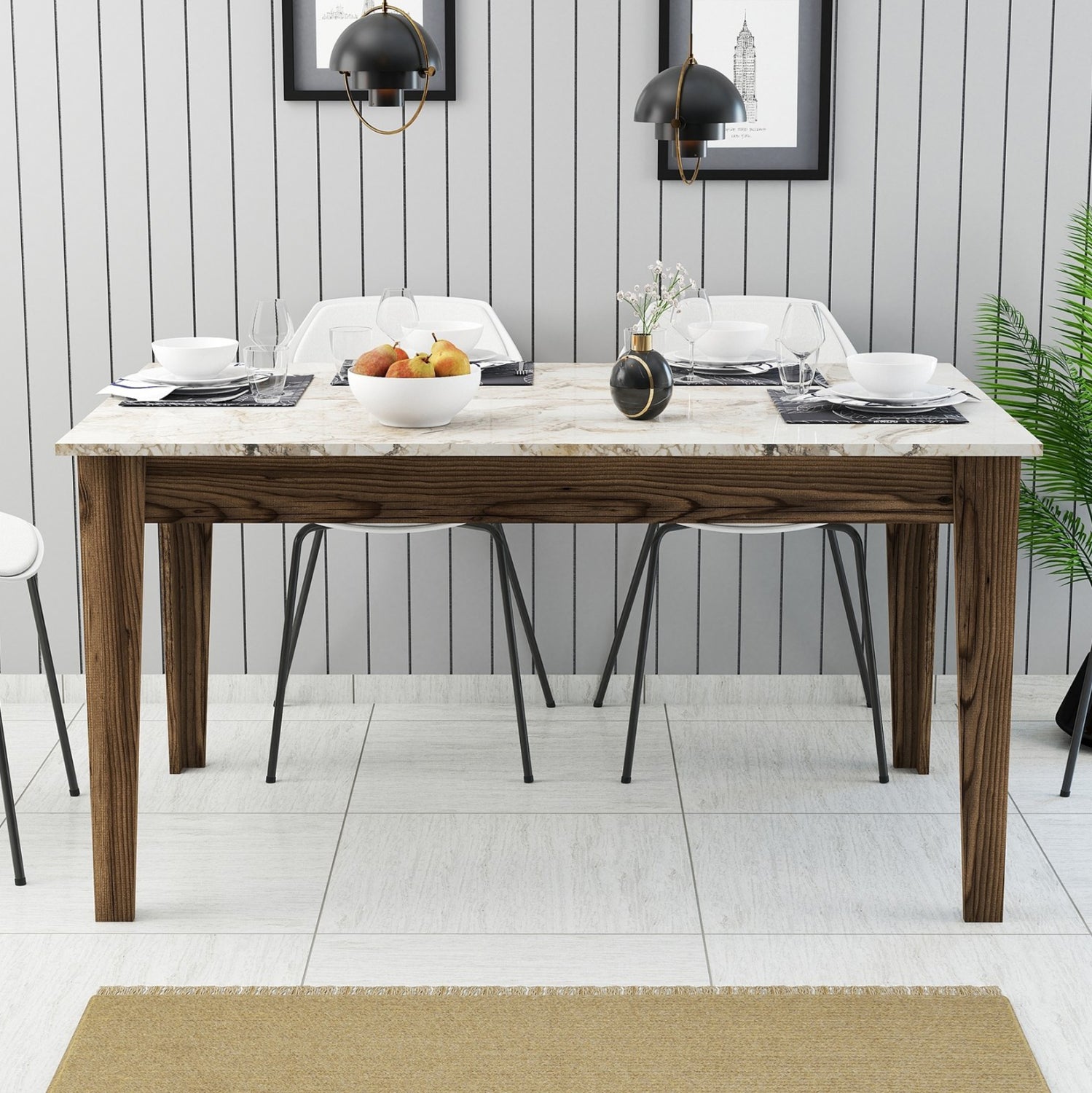 Трапезна маса 03 орех-бял цвят 145x88x75см