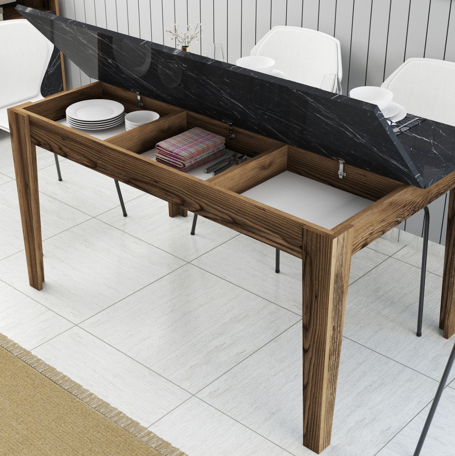 Трапезна маса 05 орех-черен цвят 145x88x75см