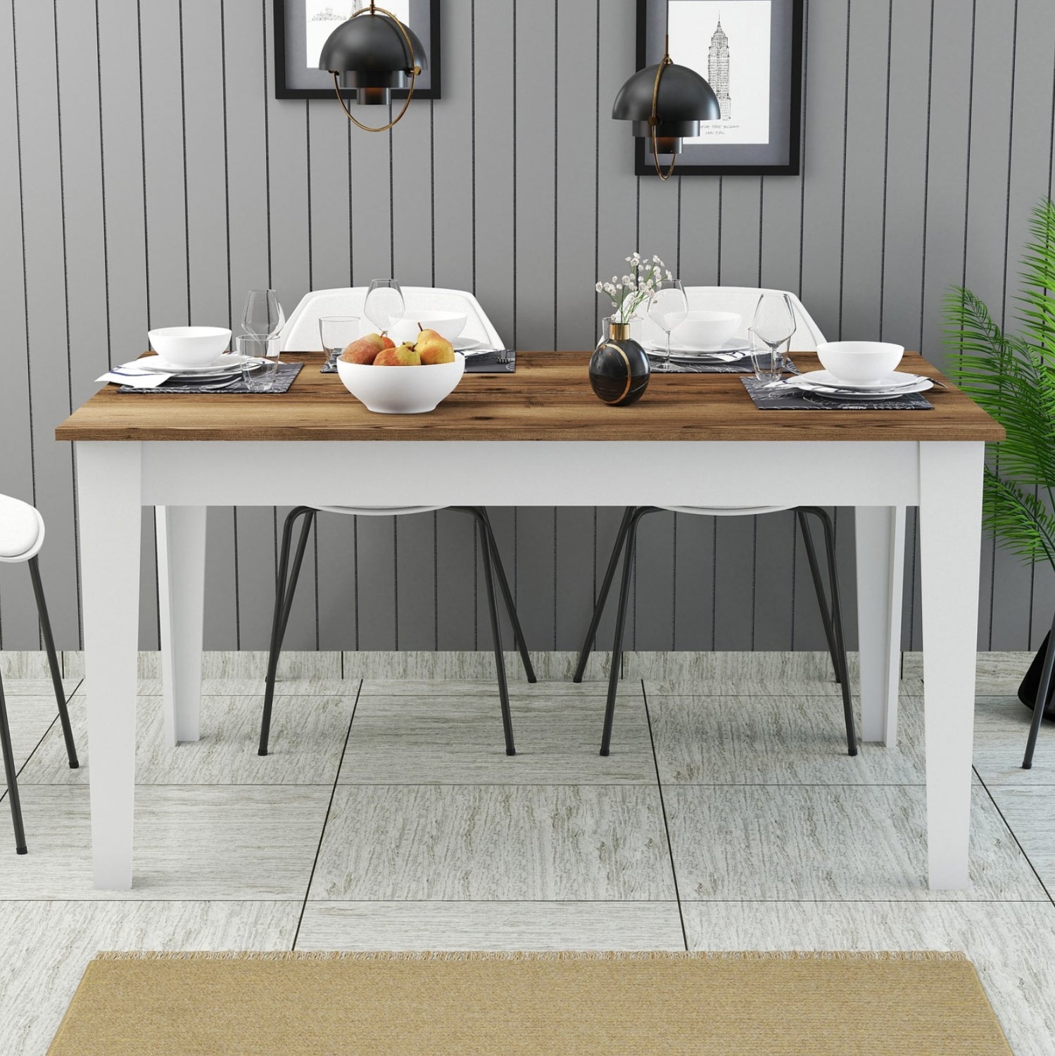 Трапезна маса STANDARD цвят бял-орех 145x88x75