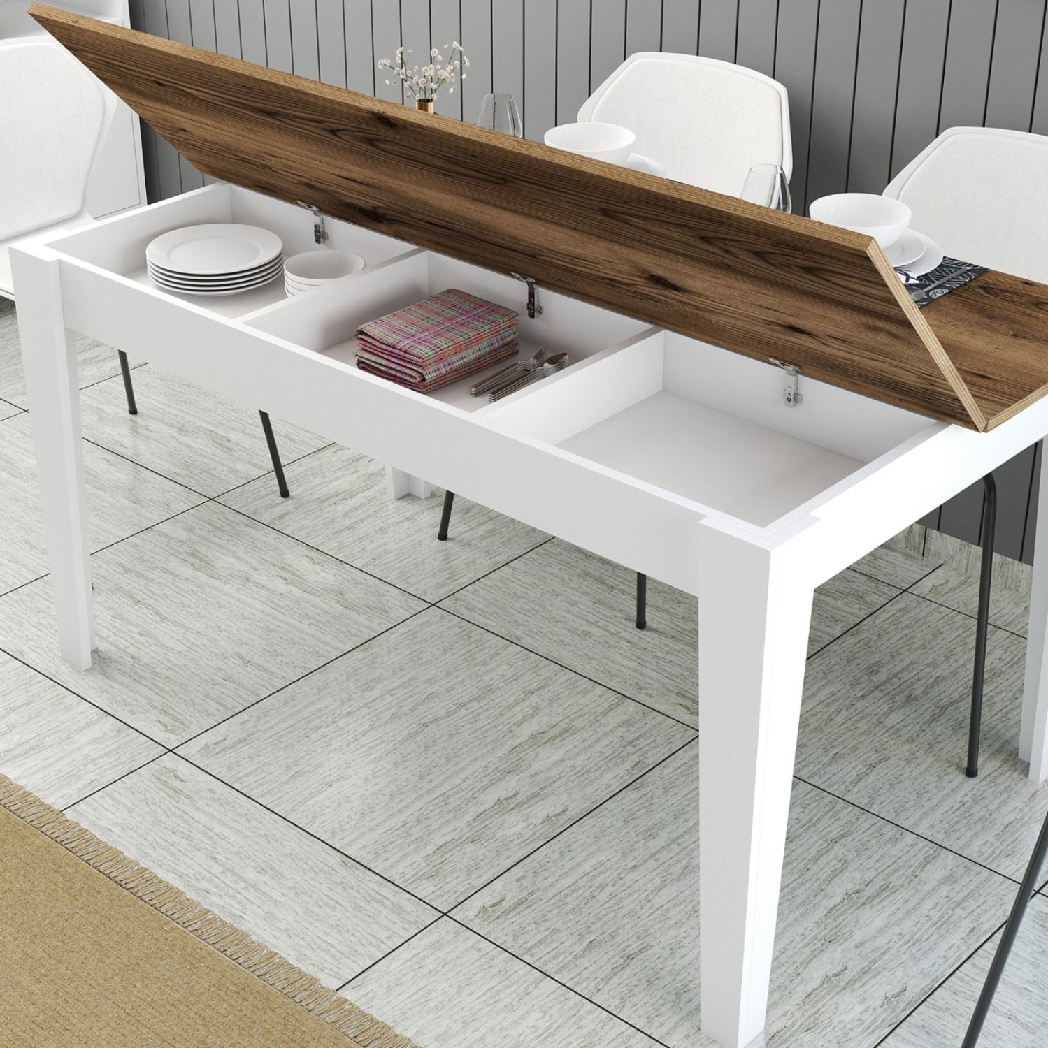 Трапезна маса STANDARD цвят бял-орех 145x88x75