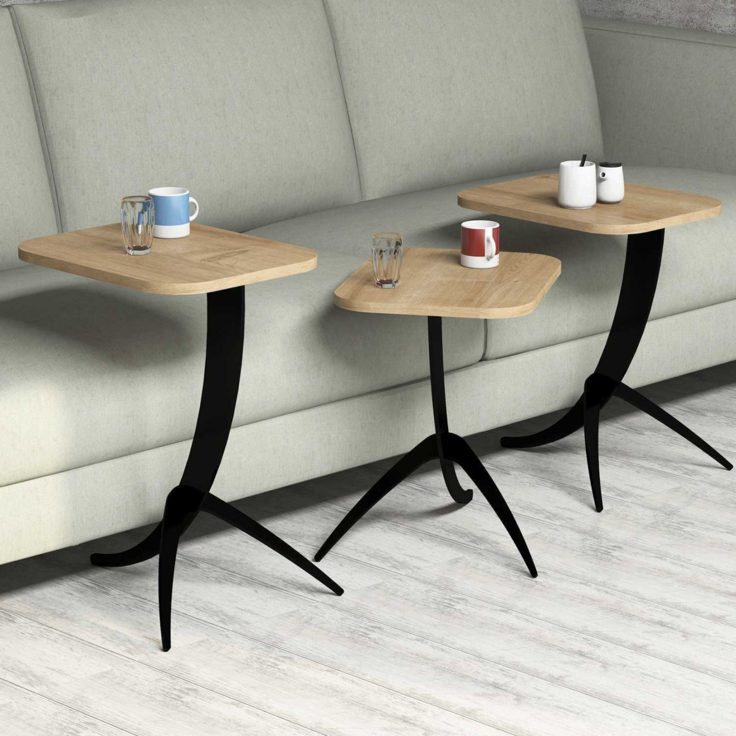 Помощни маси ZIGON 3 бр естествен-черен цвят 35x45x60см