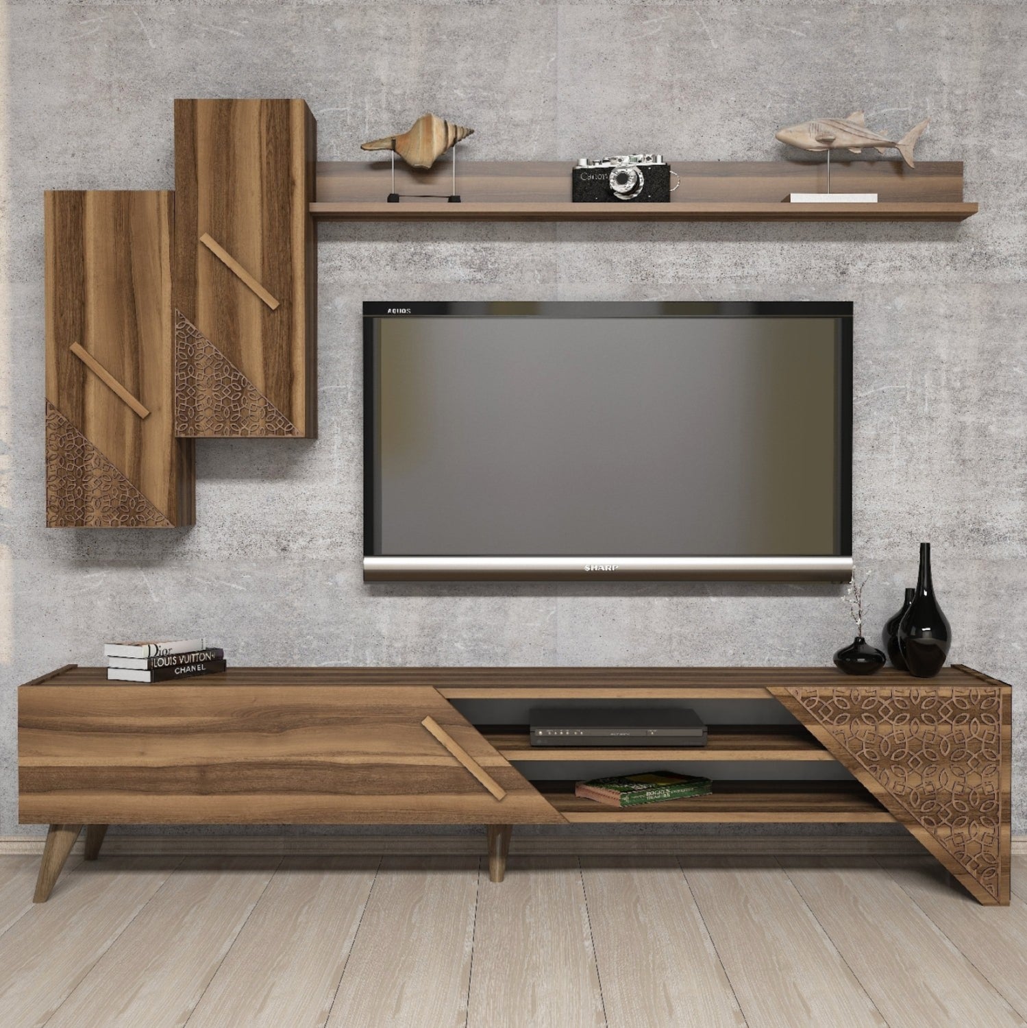 Тв шкаф меламин в цвят орех 180x37x40см/ 9514