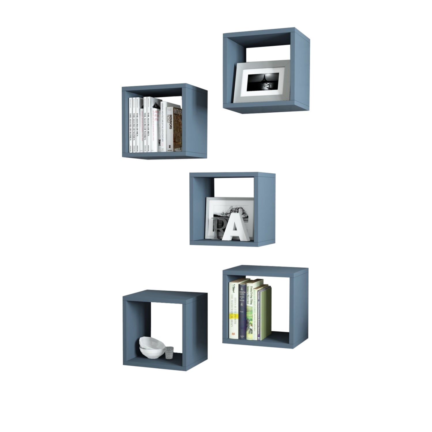 Комплект от 5 стенни рафта от меламин син цвят 30х30х24