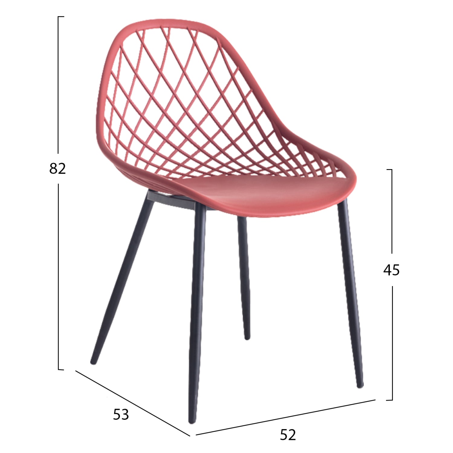 Стол LIO цвят червен-черен 52x53x82