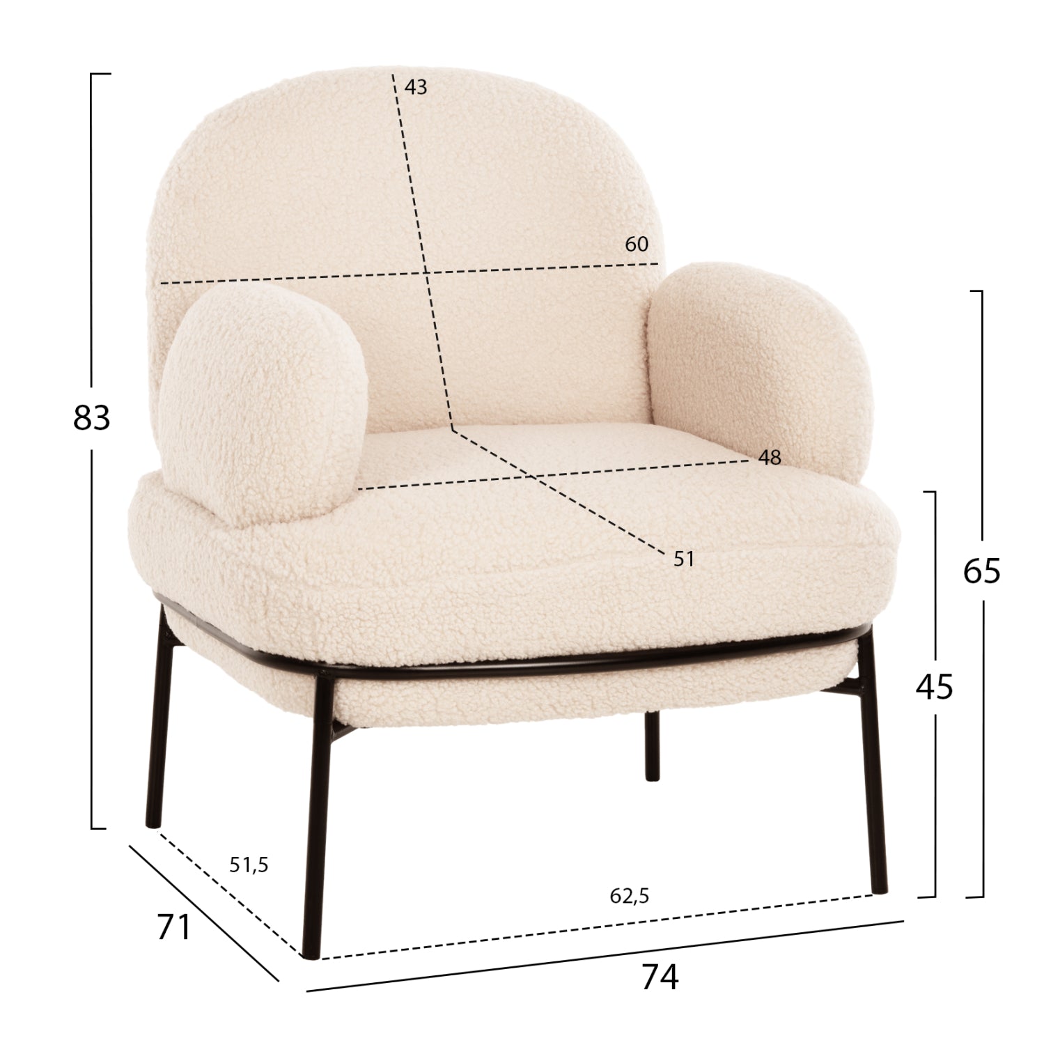 Кресло Агнес букле цвят бял-черен 74x71x83