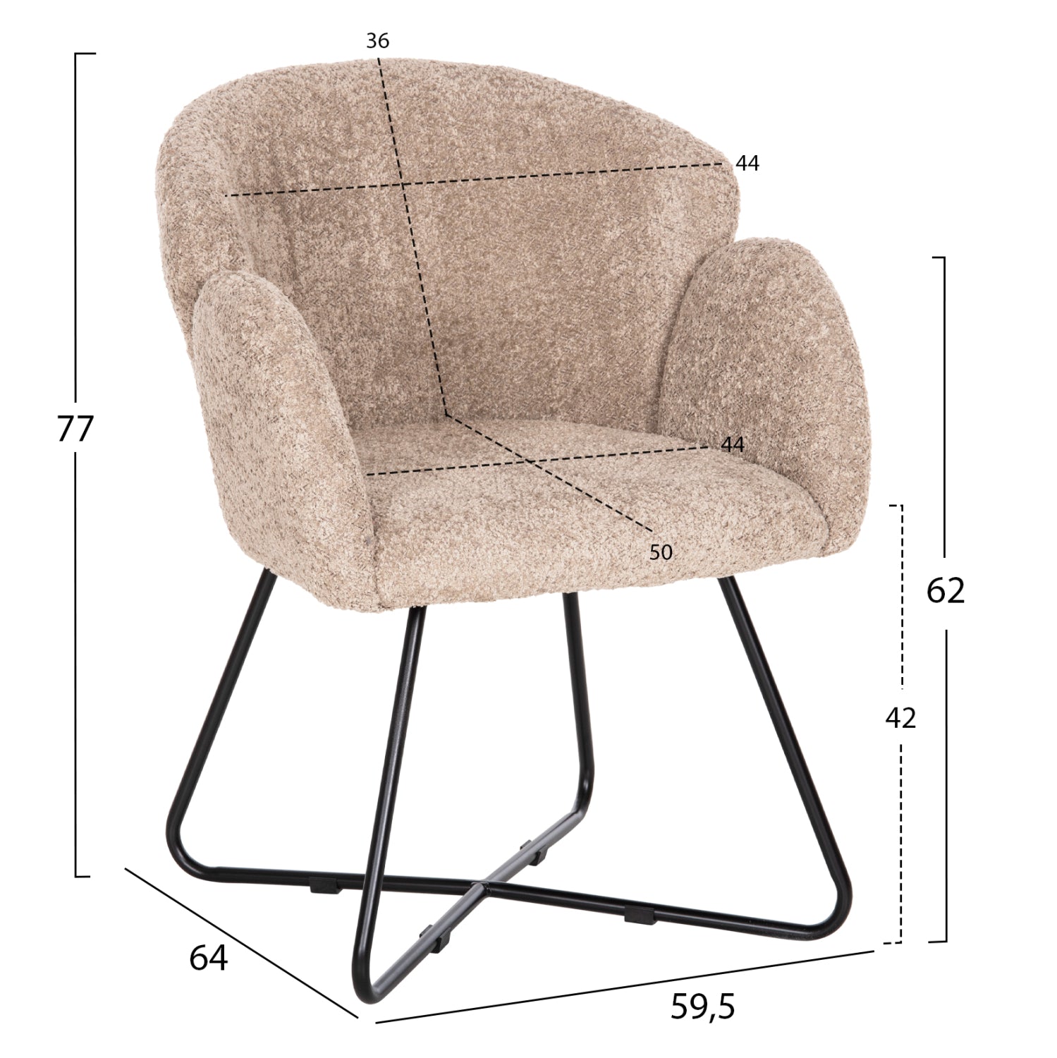 Кресло Харис букле бежов цвят 59,5x64x77