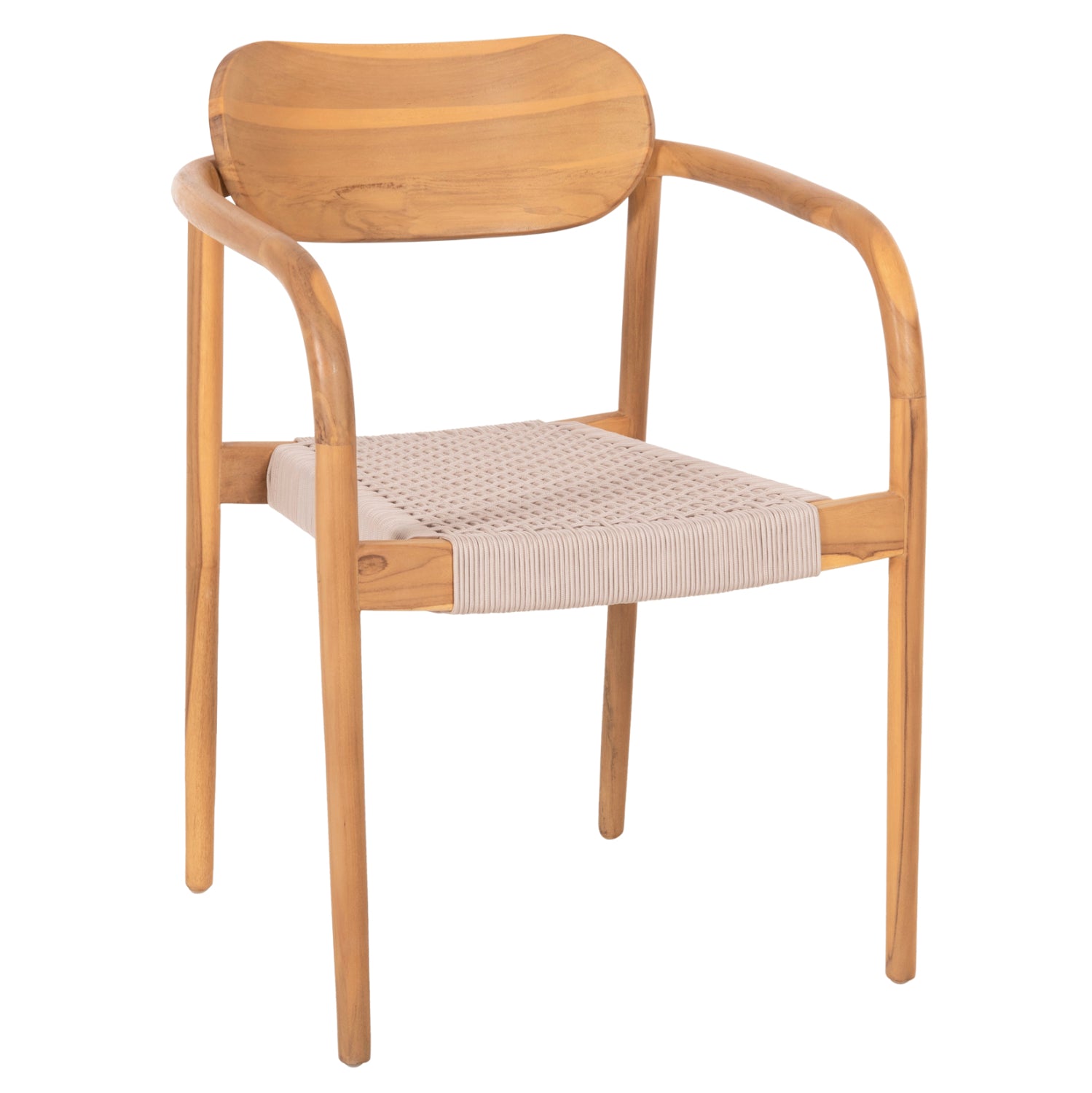 Кресло Осло цвят натурал тиково дърво -бежово въже 55x54x80