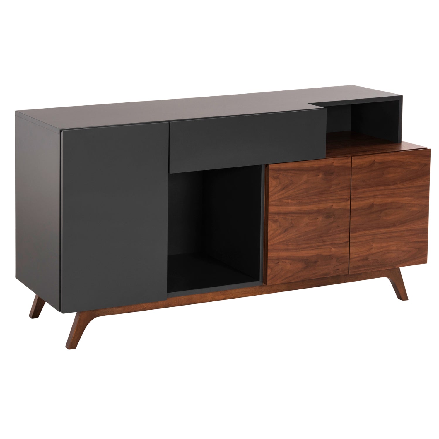 Бюфет PREDA цвят орех-тъмно сив 167x28-40x80